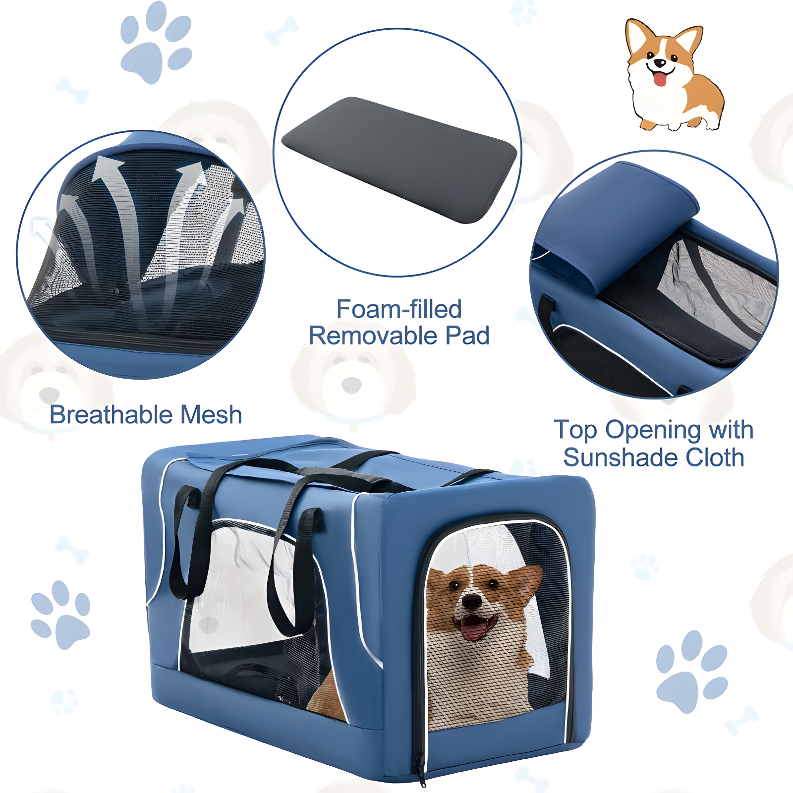 Costway Double Pet Stroller for 2 Dogs or Cats w/ 2 Detachable Carriers Safety Belt Blue