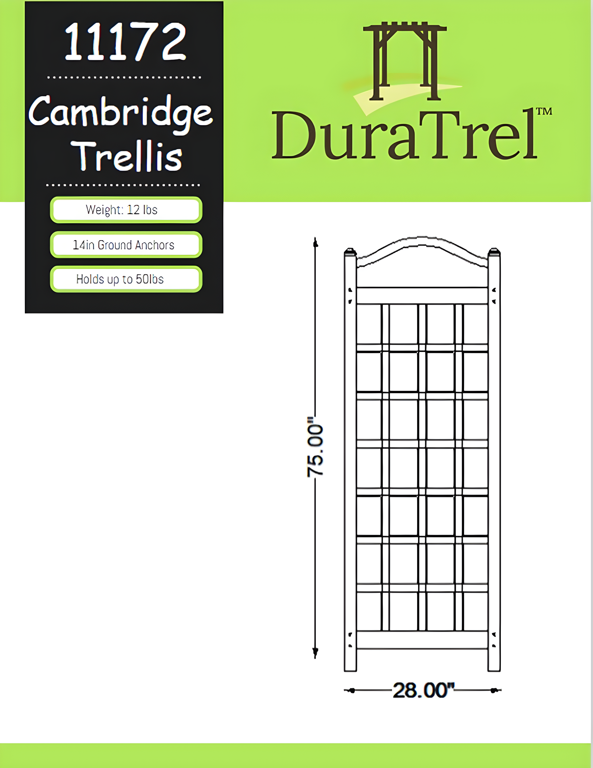 Dura-Trel Inc Dura-Trel Cambridge 28 x 75 Inch PVC Vinyl Outdoor Garden Patio Trellis