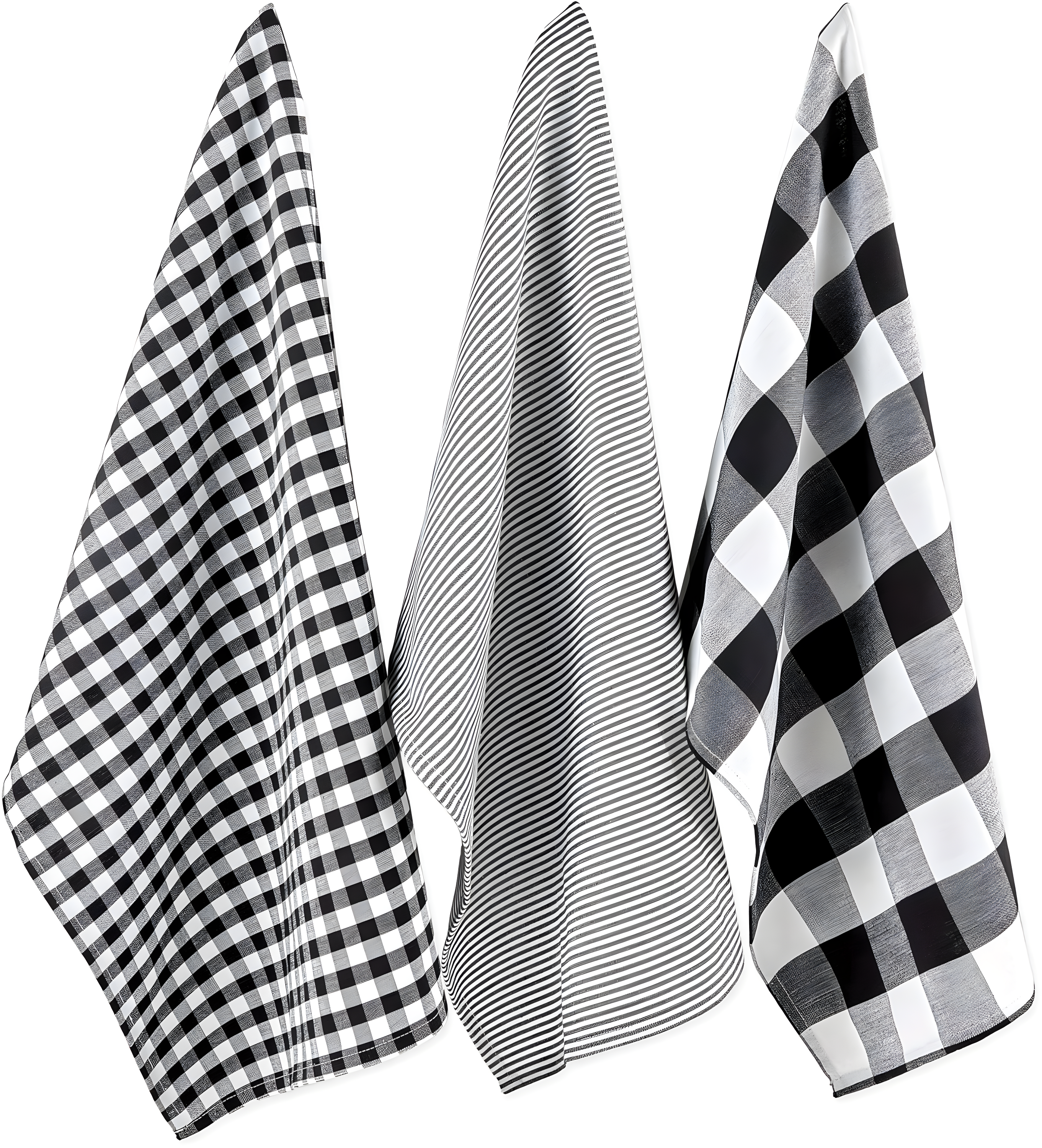 Design Imports  Dishtowel Set Gingham/Buffalo Check 3 Piece, 20X30", Black