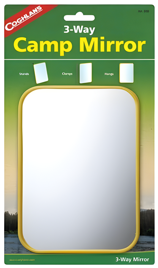 Coghlan's 3-Way Camp Mirror, Colorful Plastic, Clamps w/ Hook Signal Survival
