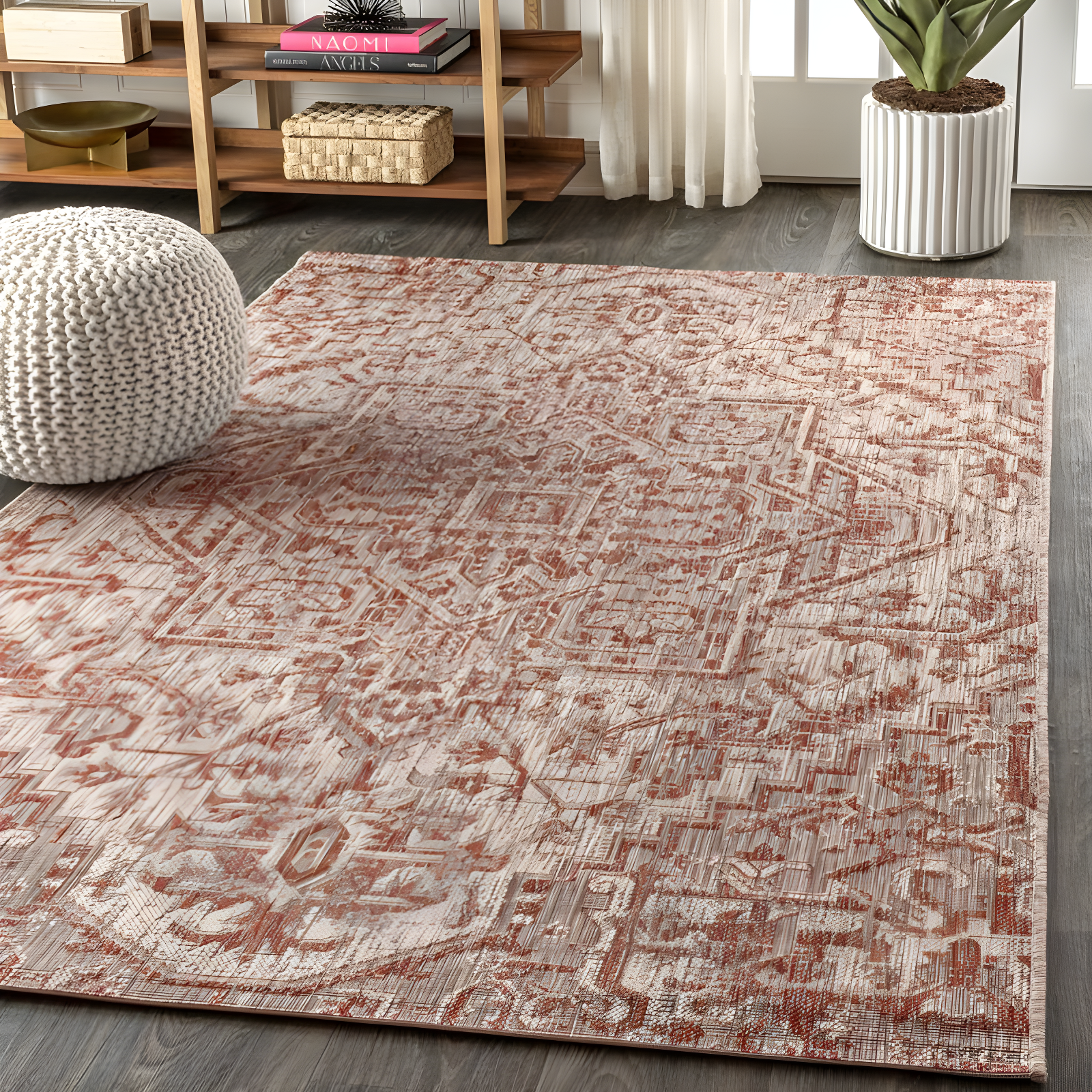 9' X 12' Estrella Bohemian Medallion Textured Weave Indoor/Outdoor Area Rug, Red/Taupe - JONATHAN Y