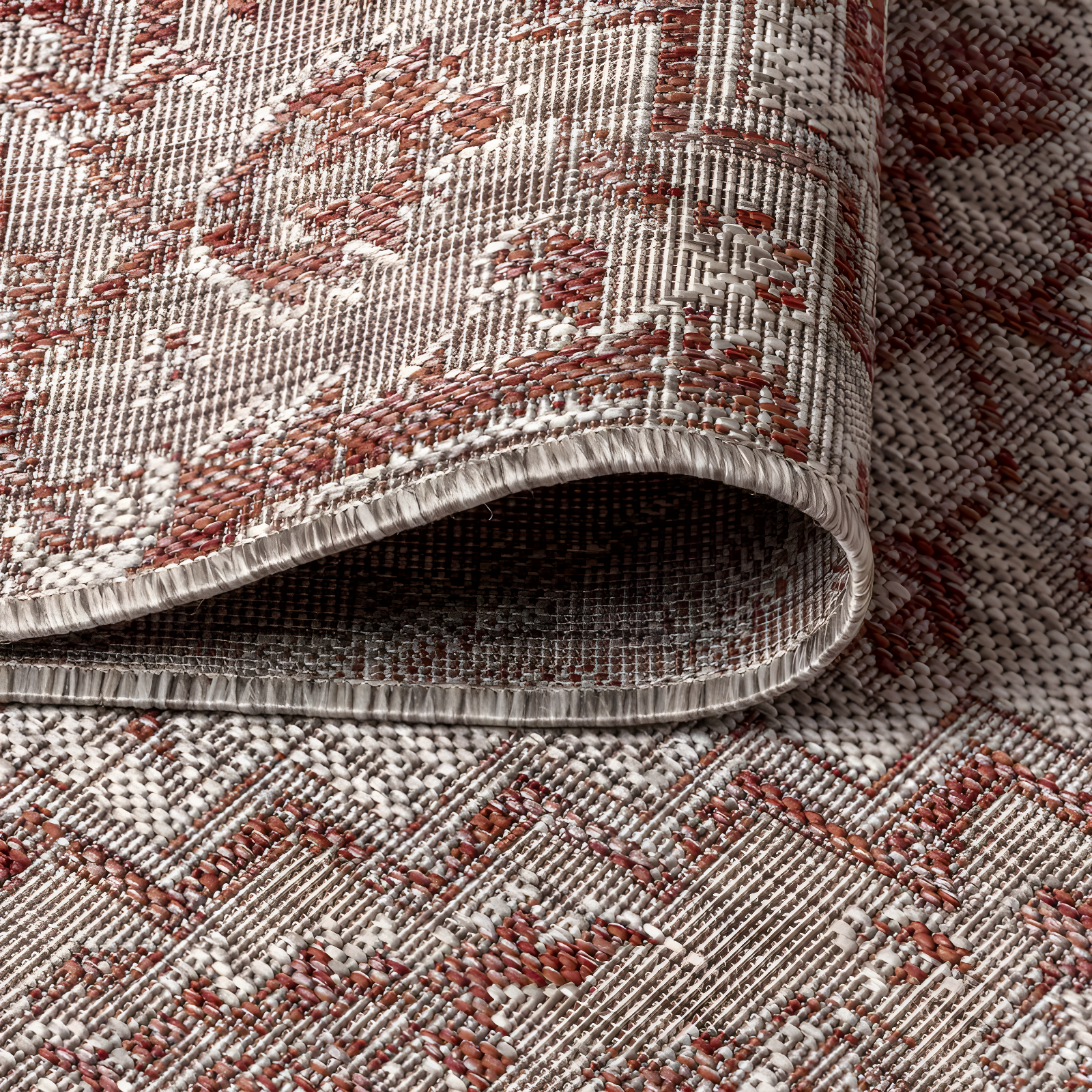 9' X 12' Estrella Bohemian Medallion Textured Weave Indoor/Outdoor Area Rug, Red/Taupe - JONATHAN Y