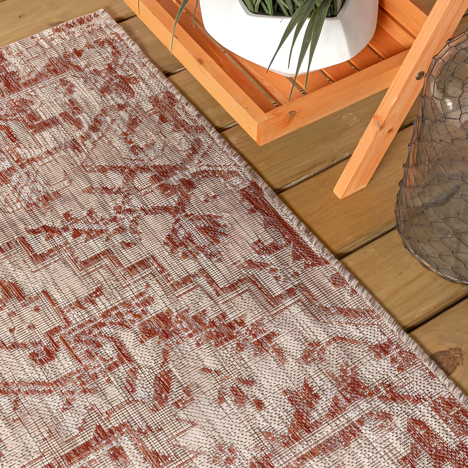 9' X 12' Estrella Bohemian Medallion Textured Weave Indoor/Outdoor Area Rug, Red/Taupe - JONATHAN Y