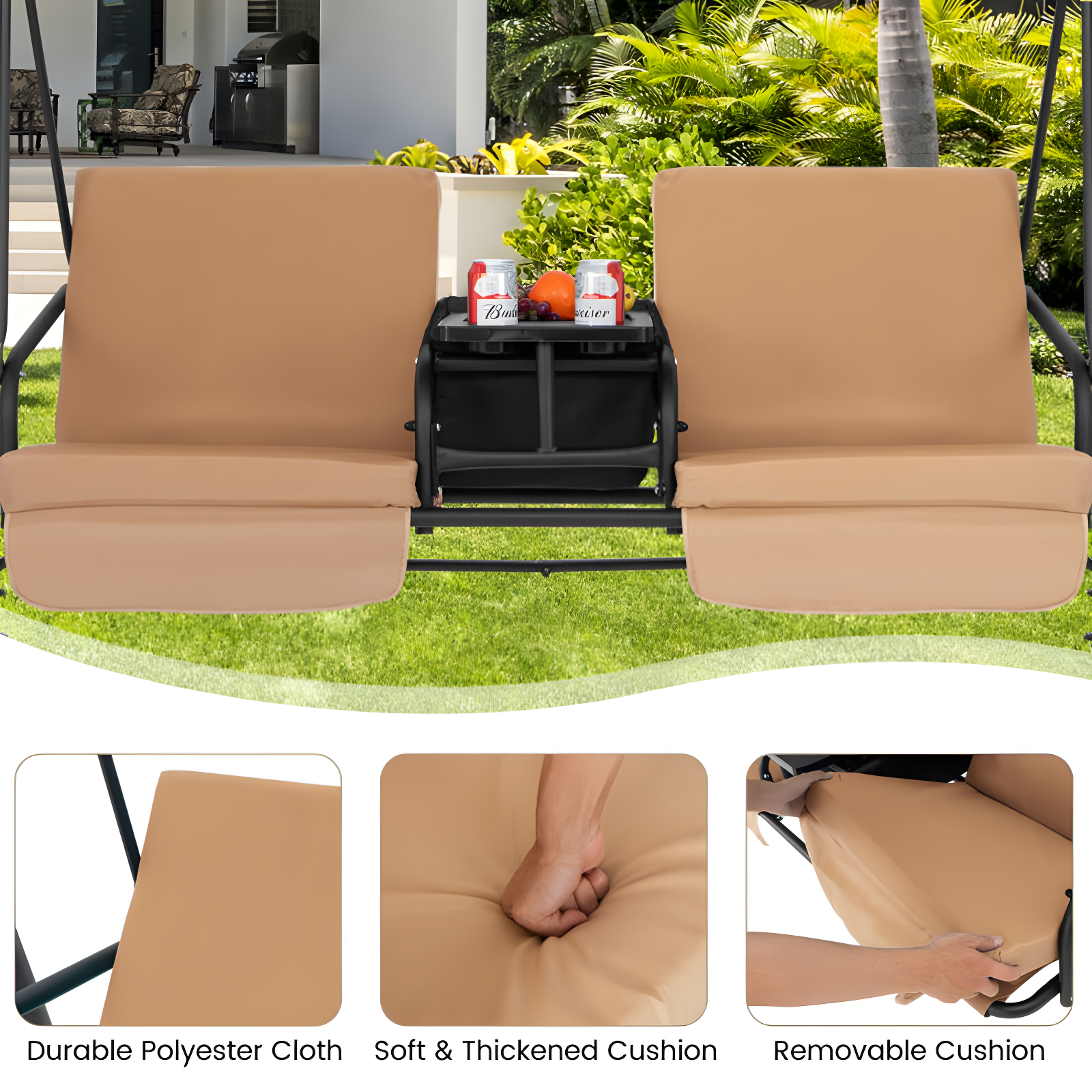 Porch Swing Chair With Adjustable Canopy