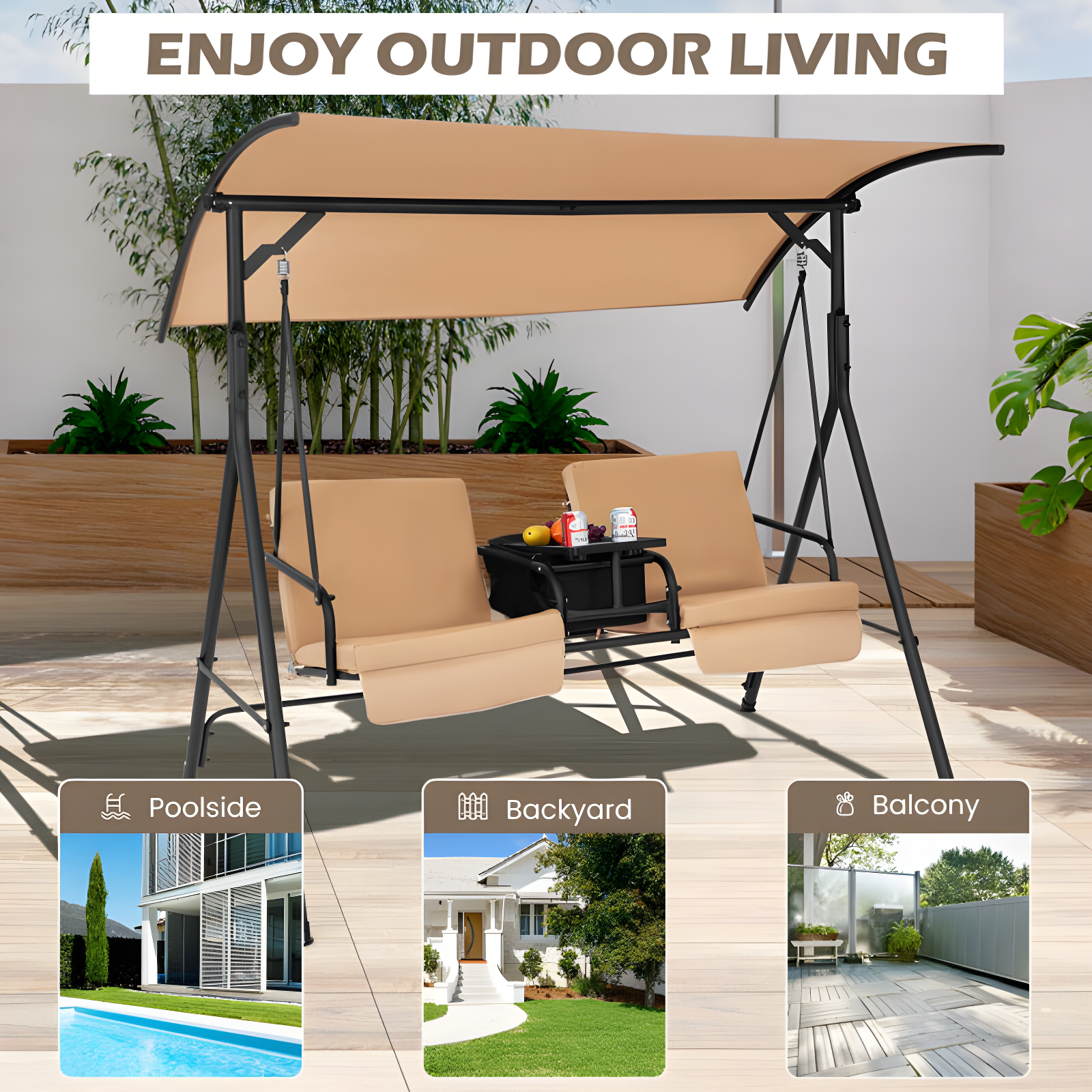 Porch Swing Chair With Adjustable Canopy