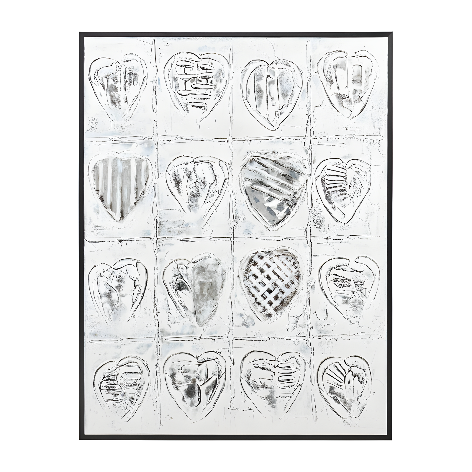 36X48 Hearts Hand Painted Canvas, Gray