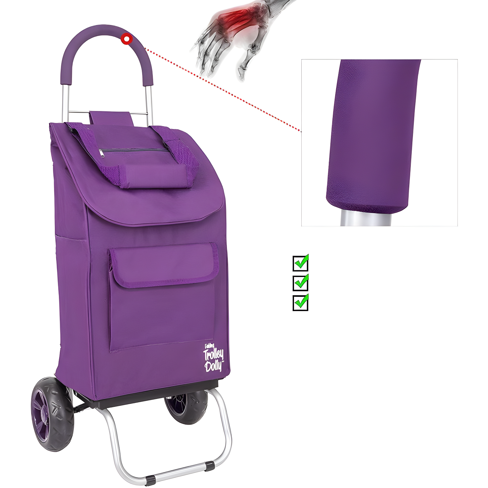 dbest products Trolley Dolly Foldable Shopping Cart for Groceries with Wheels Removable Bag Rolling Personal Handtruck - Purple