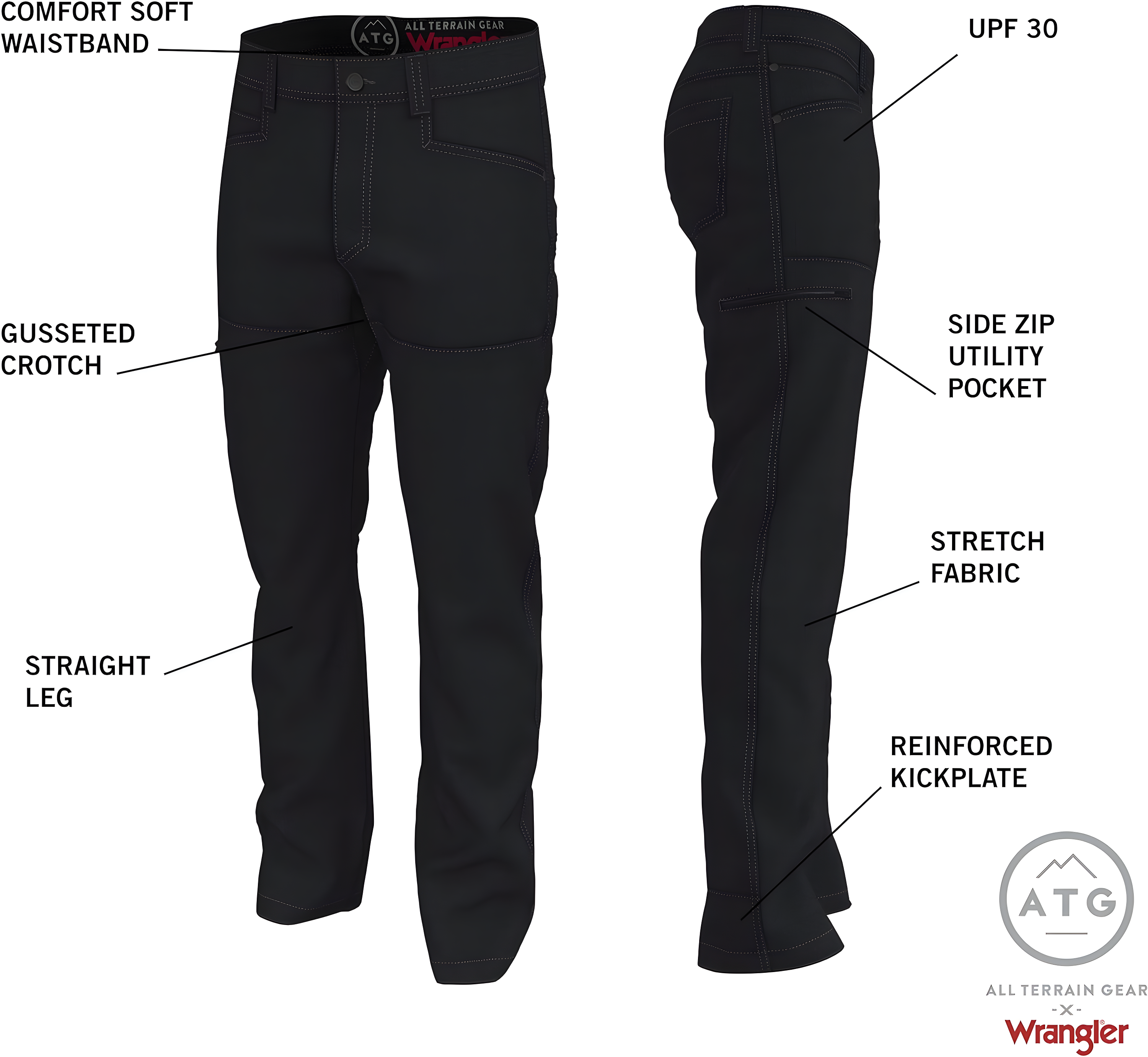 Wrangler Shadow Black ATG All Terrain Gear Synthetic Relaxed Straight Fit Pants - 34 X 30