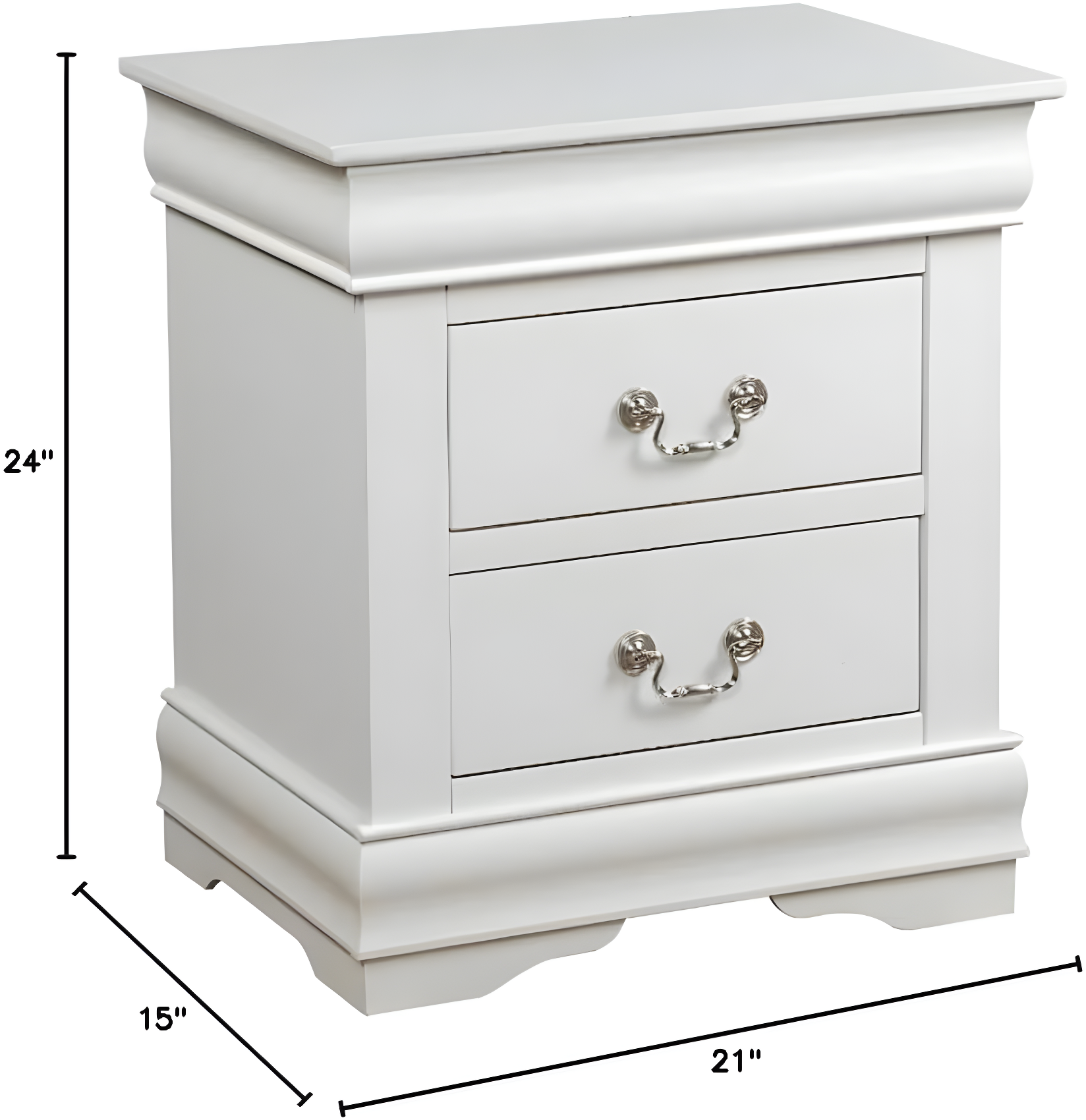 Canora Grey Esa Nightstand In Traditional Design With Two Drawers And Brushed Nickel Metal Handle | Wayfair