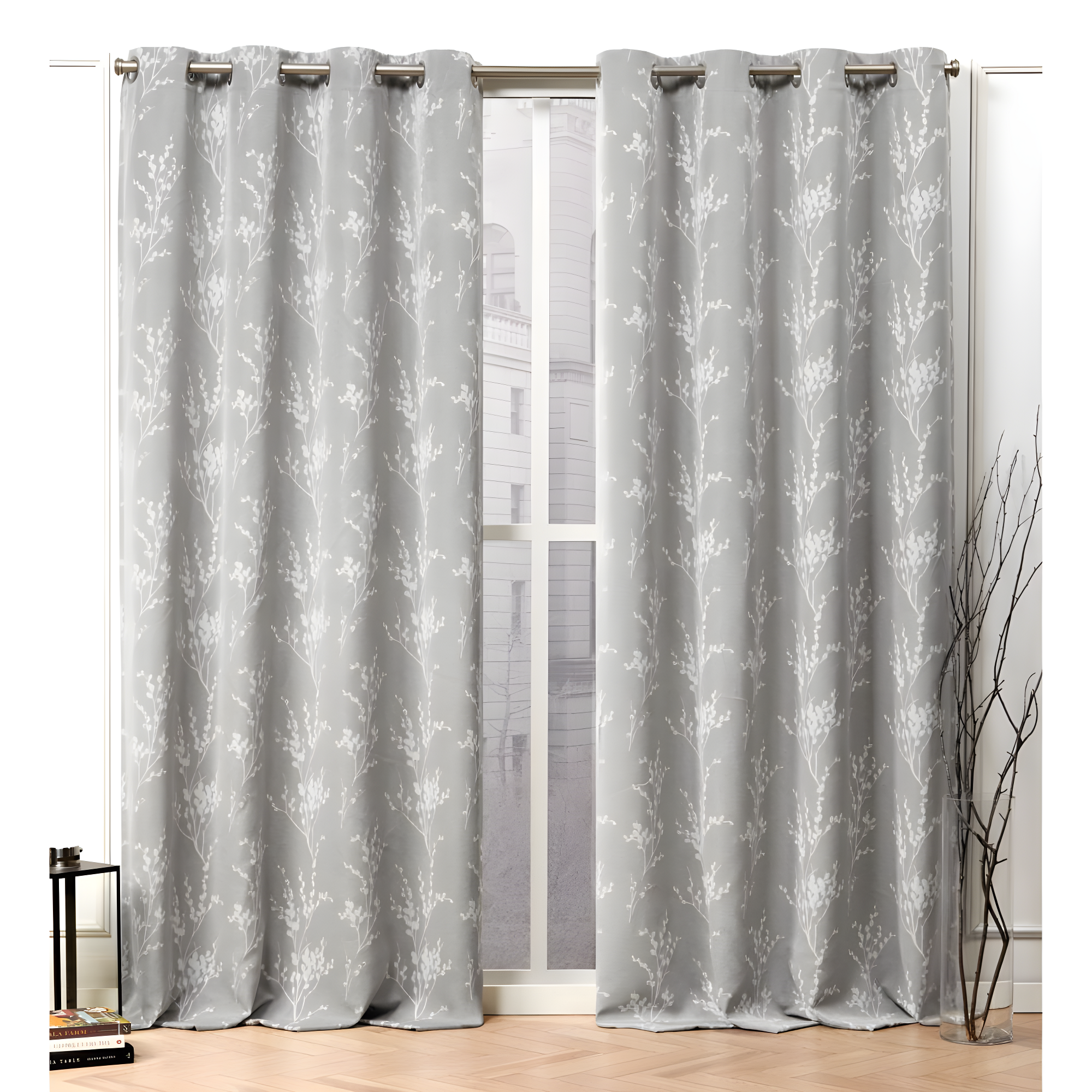 Nicole Miller Nicole Miller Turion Floral Room Darkening Blackout Grommet Top Curtain Panel Pair (Set of 2)