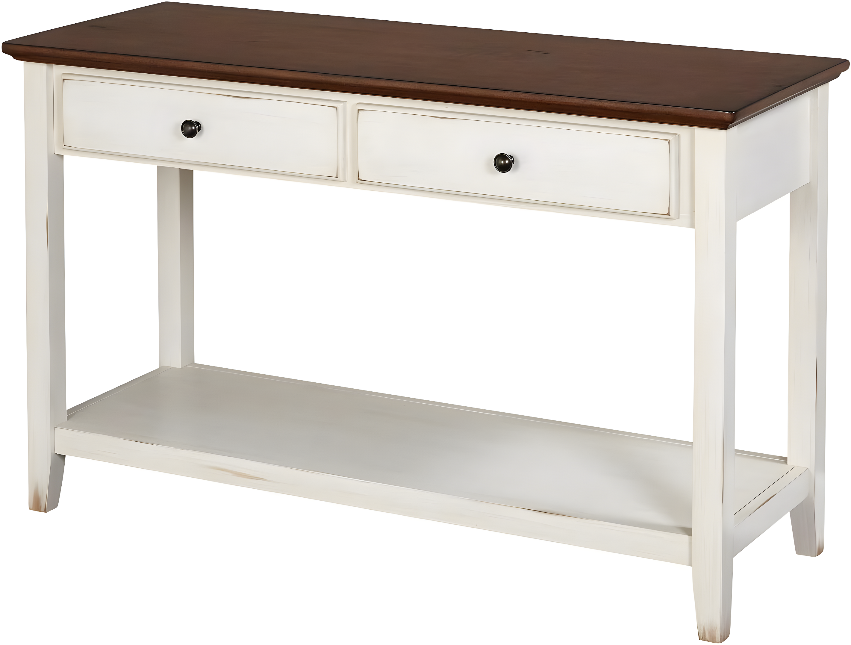 Charleston Sofa Table Off White/Chestnut - Buylateral: 2 Drawers, Lower Shelf, Mid-Century Modern