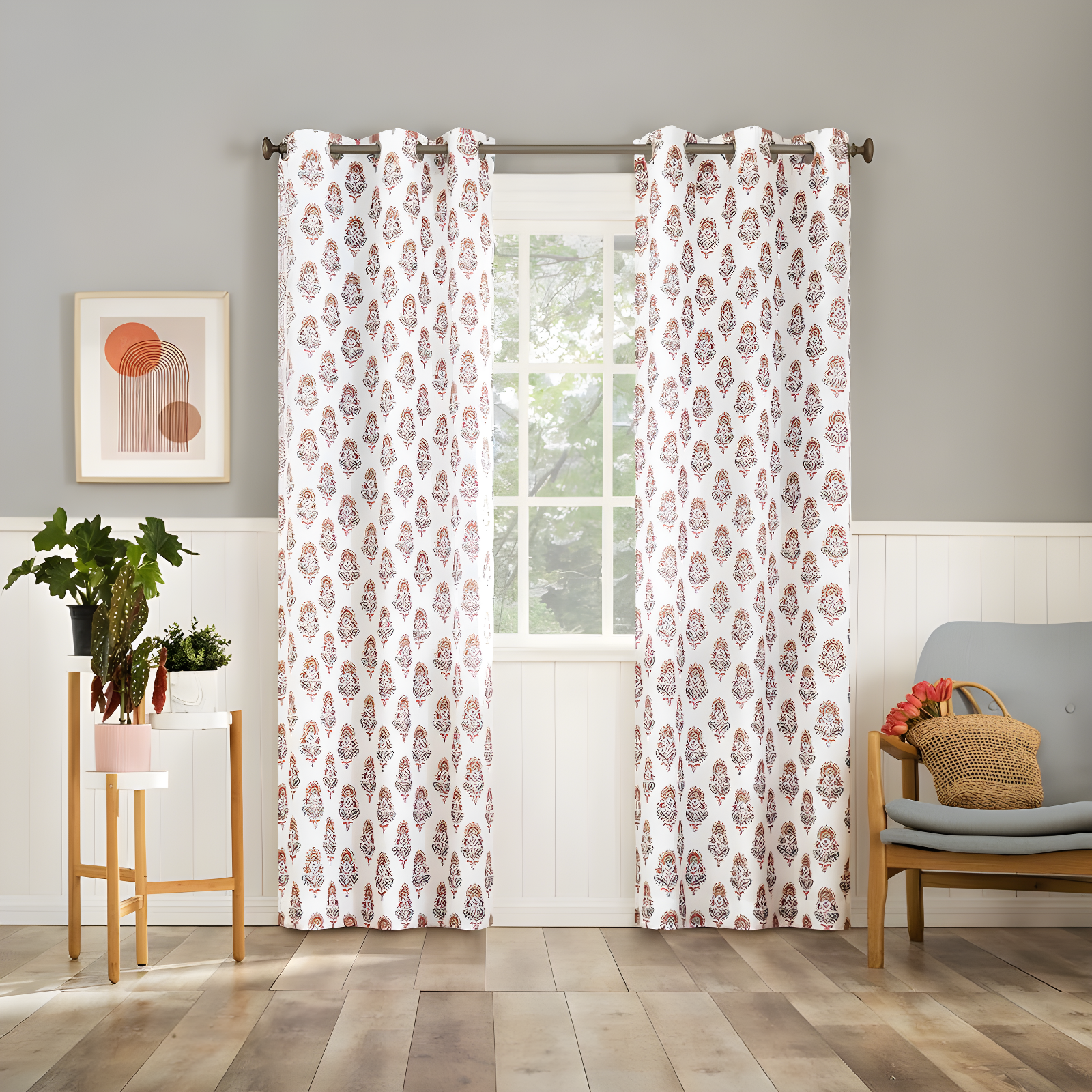 40"x84" No. 918 Light Filtering Semi-Sheer Avie Global Medallion Grommet Curtain Panel Apricot Orange: Modern Decor