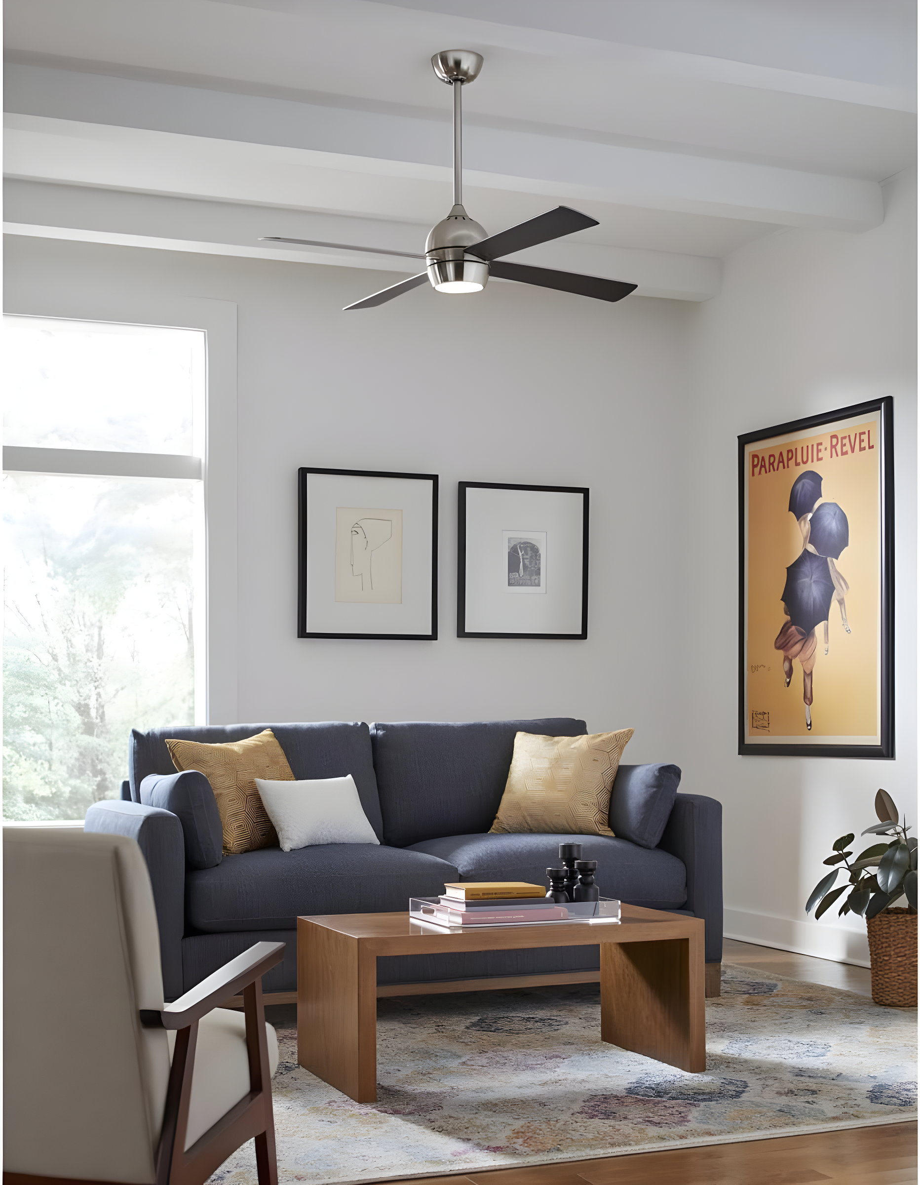 Fanimation Kwad 52 Brushed Nickel Ceiling Fan with LED light