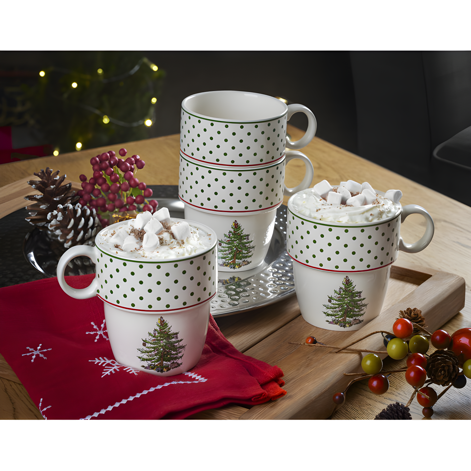 Spode Spode Christmas Tree Polka Dot Stackable Mugs (Set of 4)