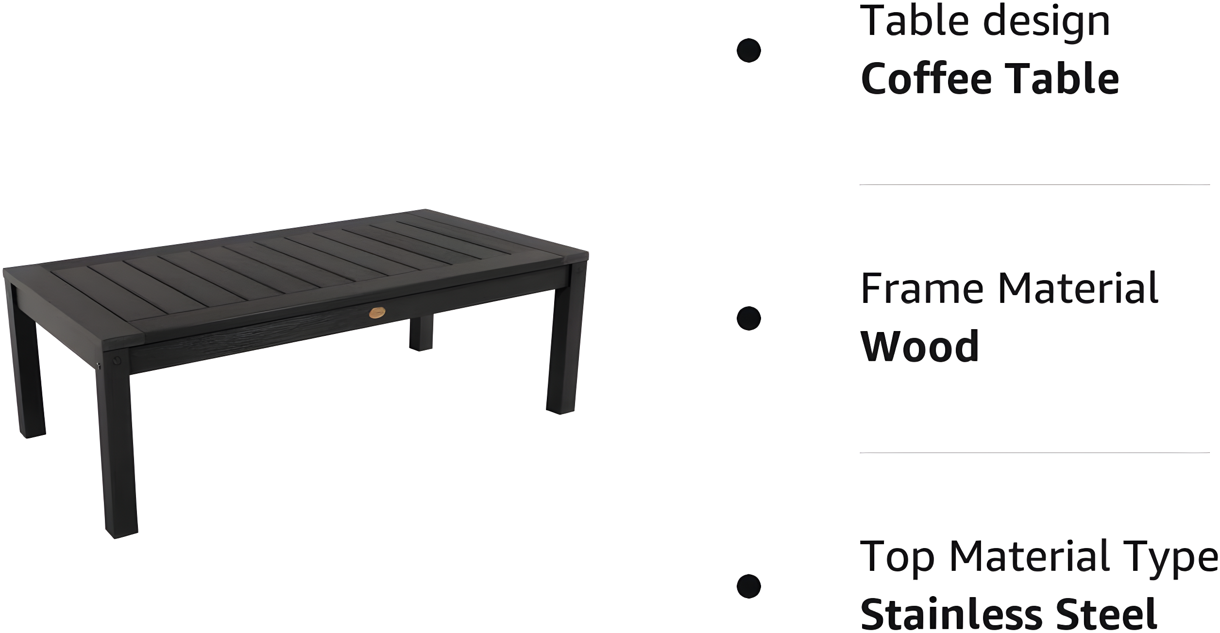 Adirondack Coffee Table Black - Highwood: Outdoor Poly Lumber, Stainless Steel Hardware, 12-Year Warranty