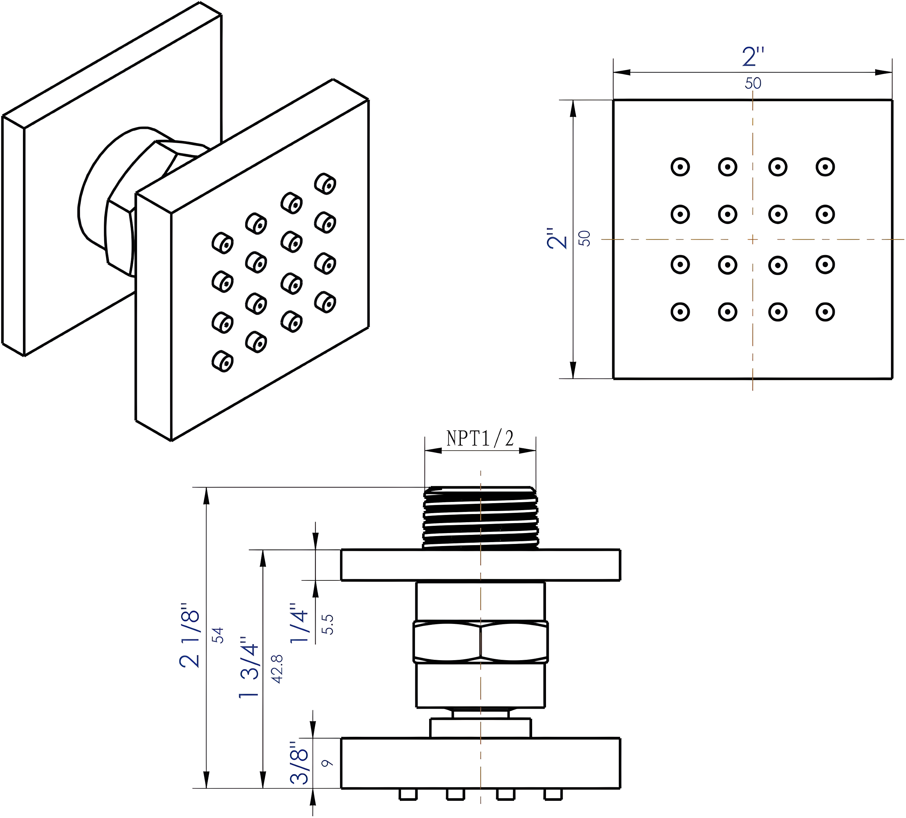 Square Adjustable Shower Body Spray