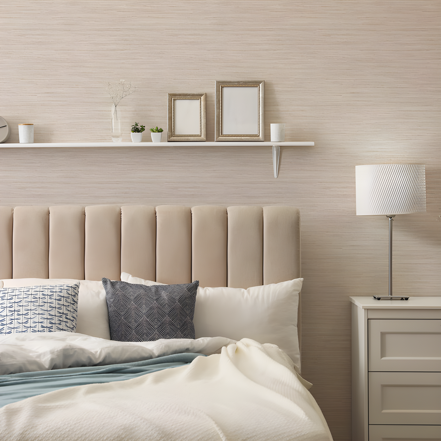 Tempaper & Co.® Faux Horizontal Grasscloth Removable Peel and Stick Wallpaper, Textured Ecru, 28 sq. ft.: Vinyl, Prepasted, Abstract Pattern