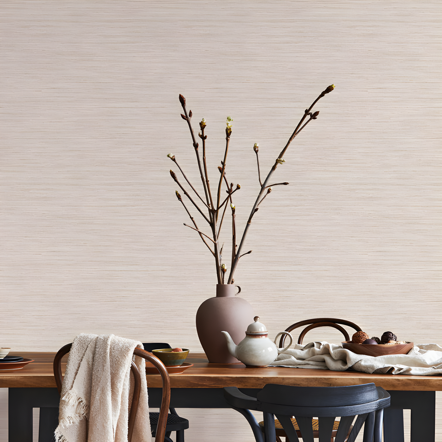 Tempaper & Co.® Faux Horizontal Grasscloth Removable Peel and Stick Wallpaper, Textured Ecru, 28 sq. ft.: Vinyl, Prepasted, Abstract Pattern