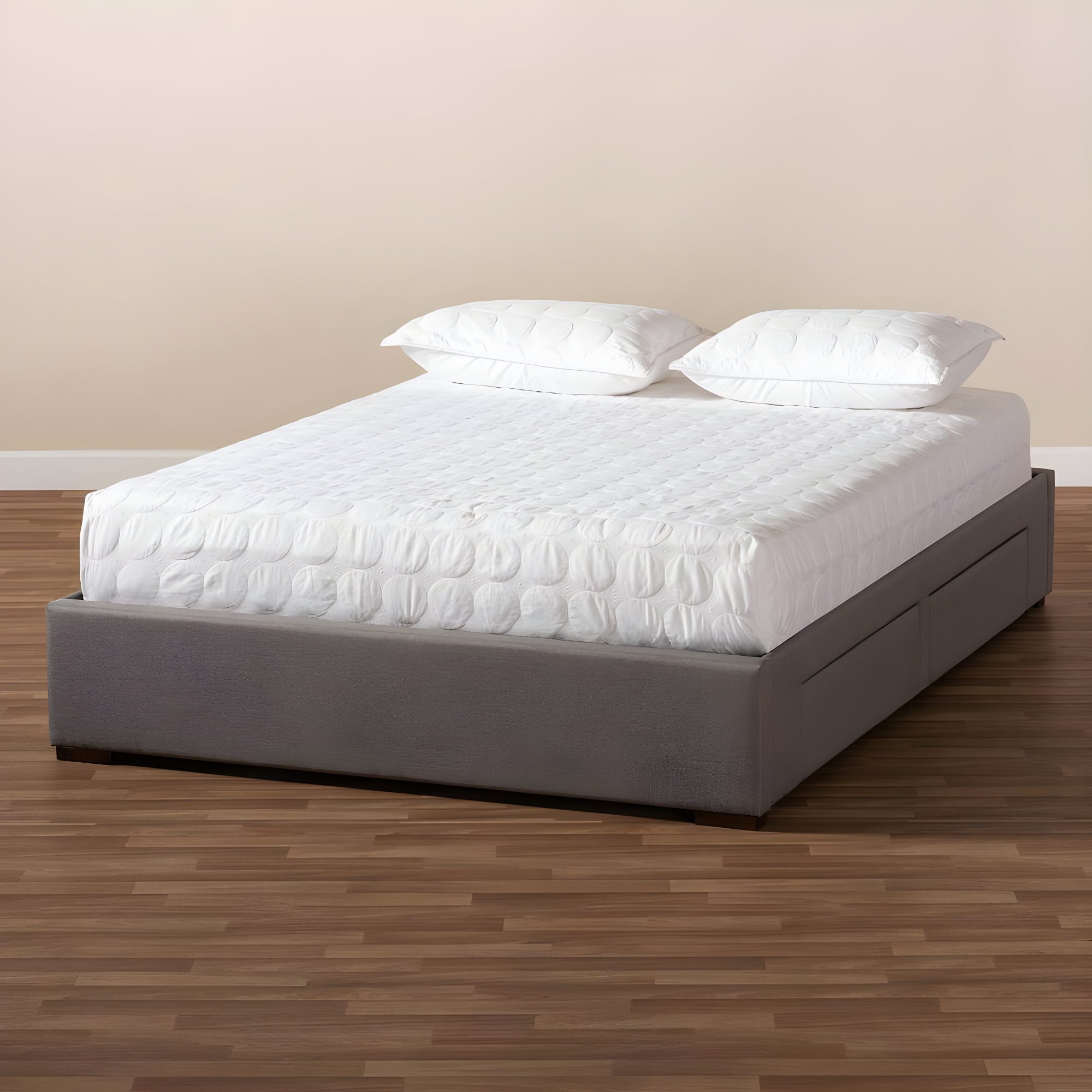 Baxton Studio Leni Modern and Contemporary Light Grey Fabric Upholstered 4-Drawer Queen Size Platform Storage Bed Frame