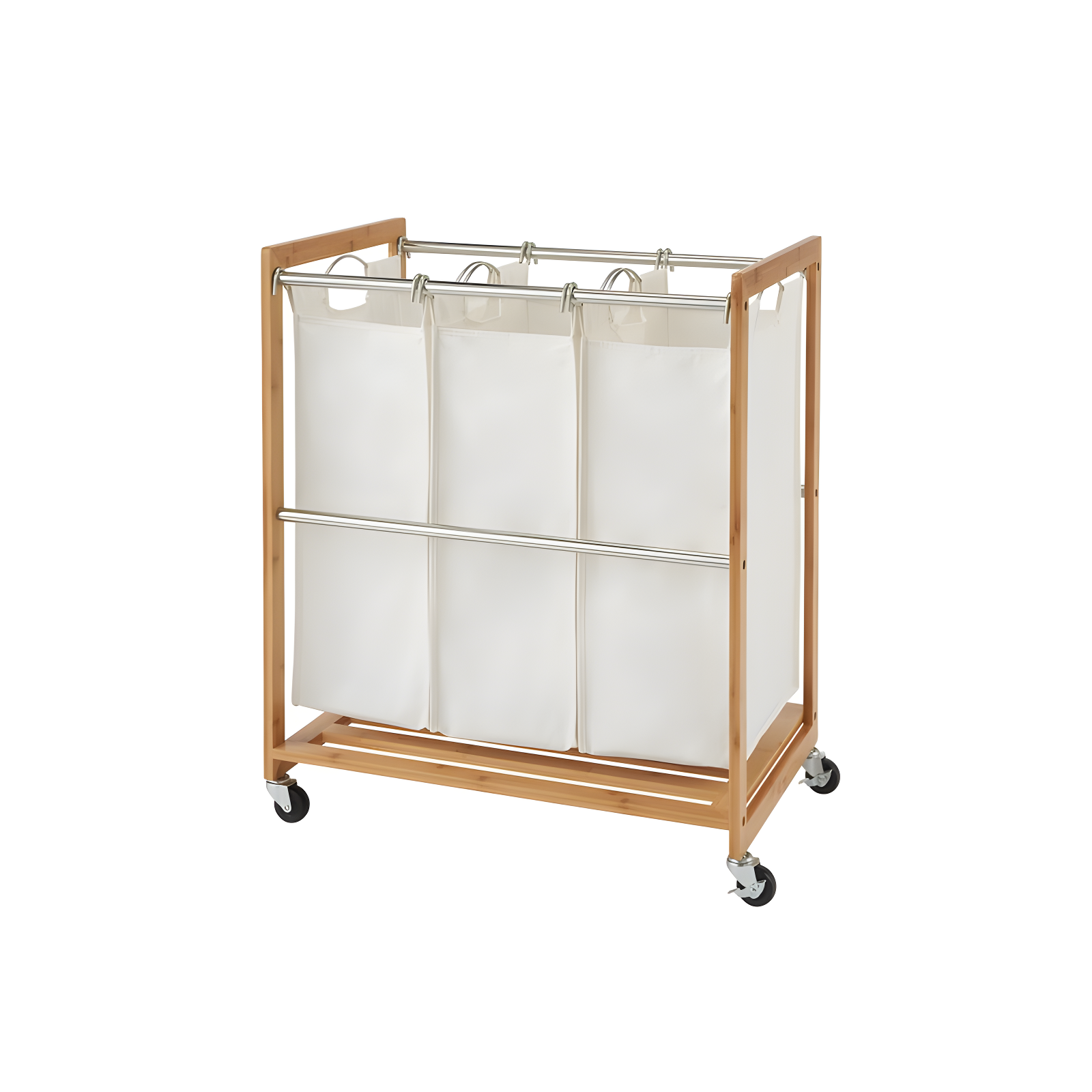 TRINITY EcoStorage 3-Bag Rolling Bamboo Laundry Cart w/ Poles