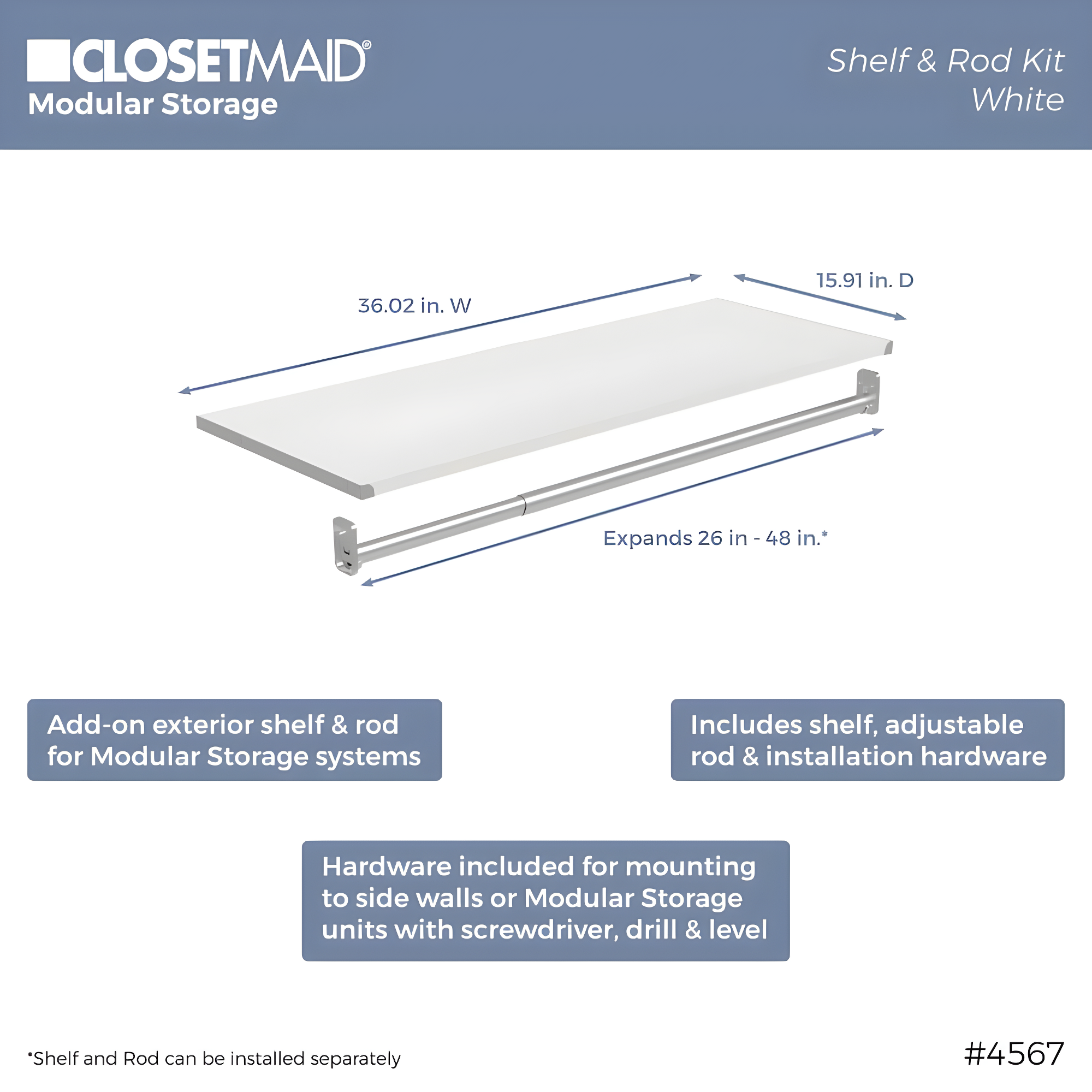 Modular Storage 36.02" W Shelf & Closet Rod