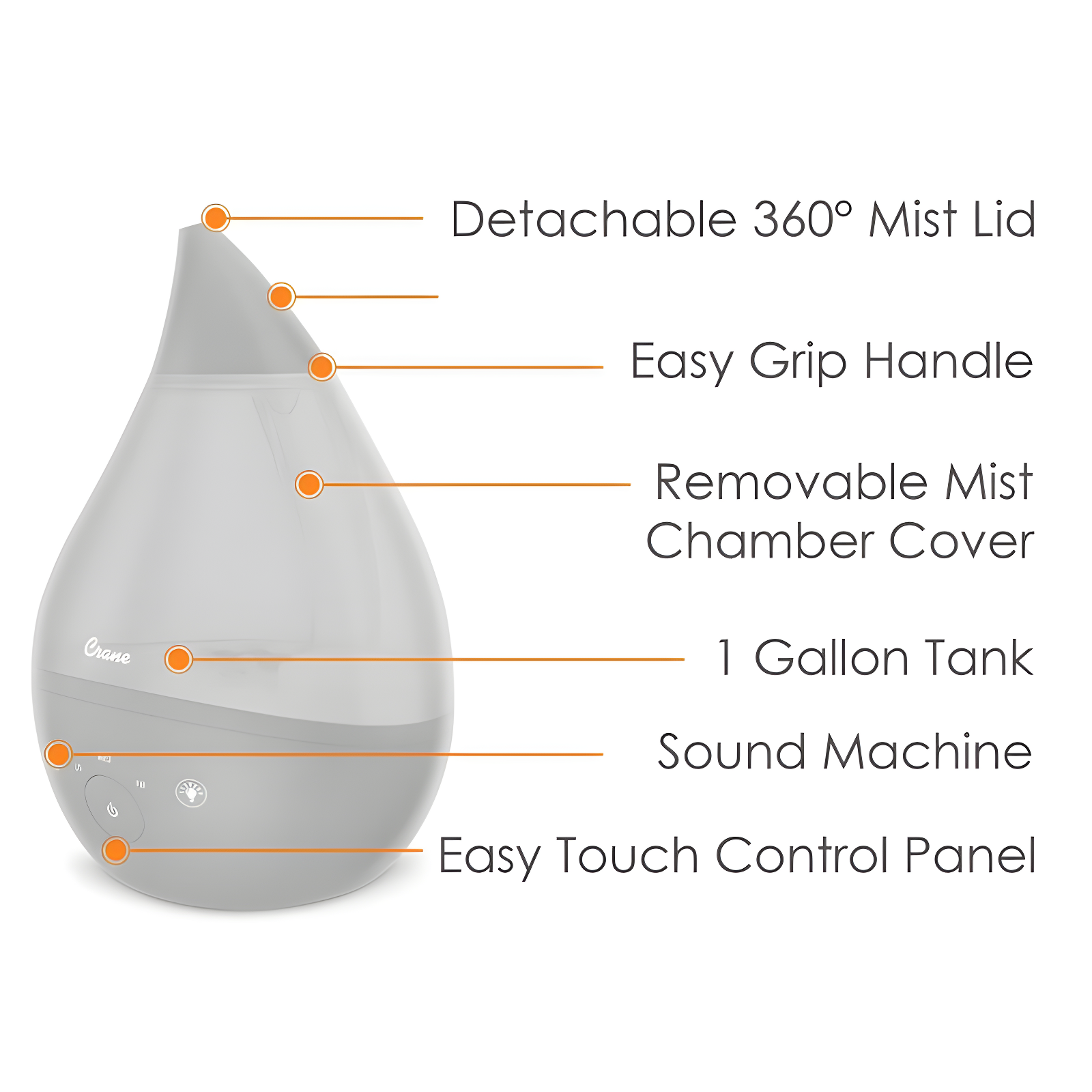 Crane USA Drop 2.0 , 4-in-1 Cool-Mist Humidifier with Aroma Tray & Sound Machine