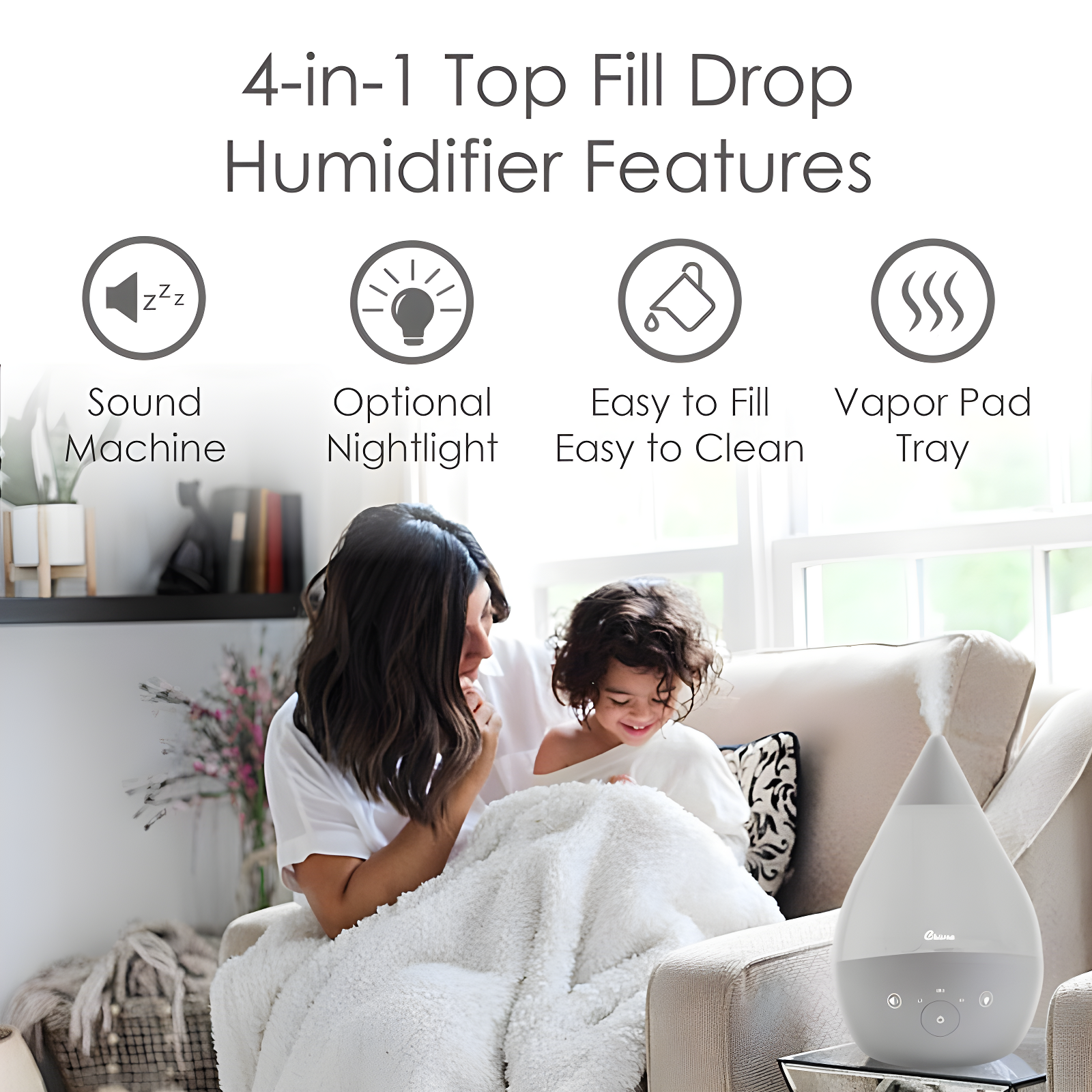 Crane USA Drop 2.0 , 4-in-1 Cool-Mist Humidifier with Aroma Tray & Sound Machine