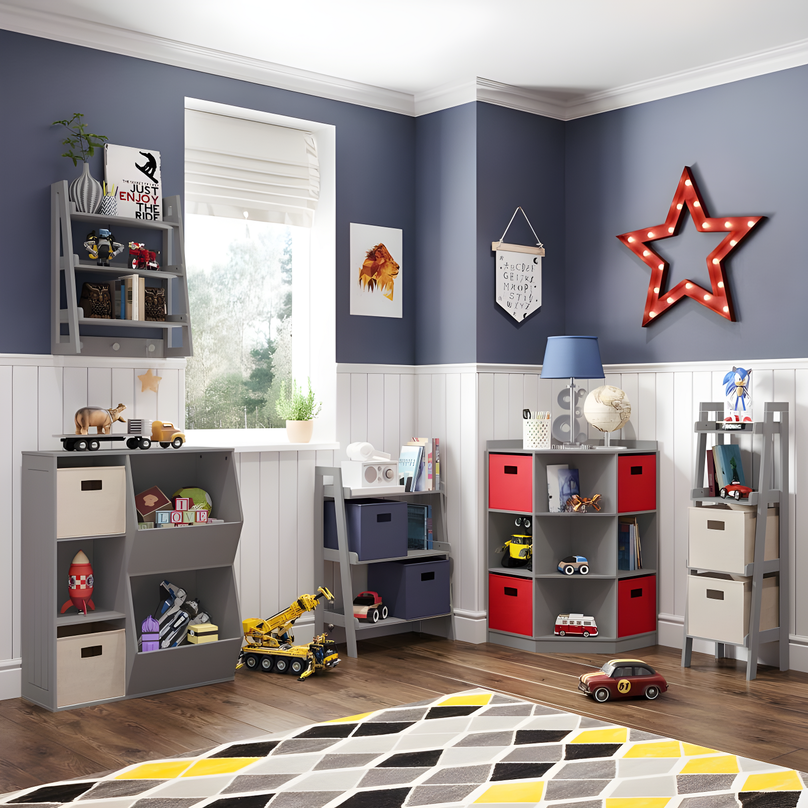 RiverRidge Home RiverRidge Kids Corner Playroom Cabinet with 6 Toy Storage Cubbies and 3 Angled Shelves