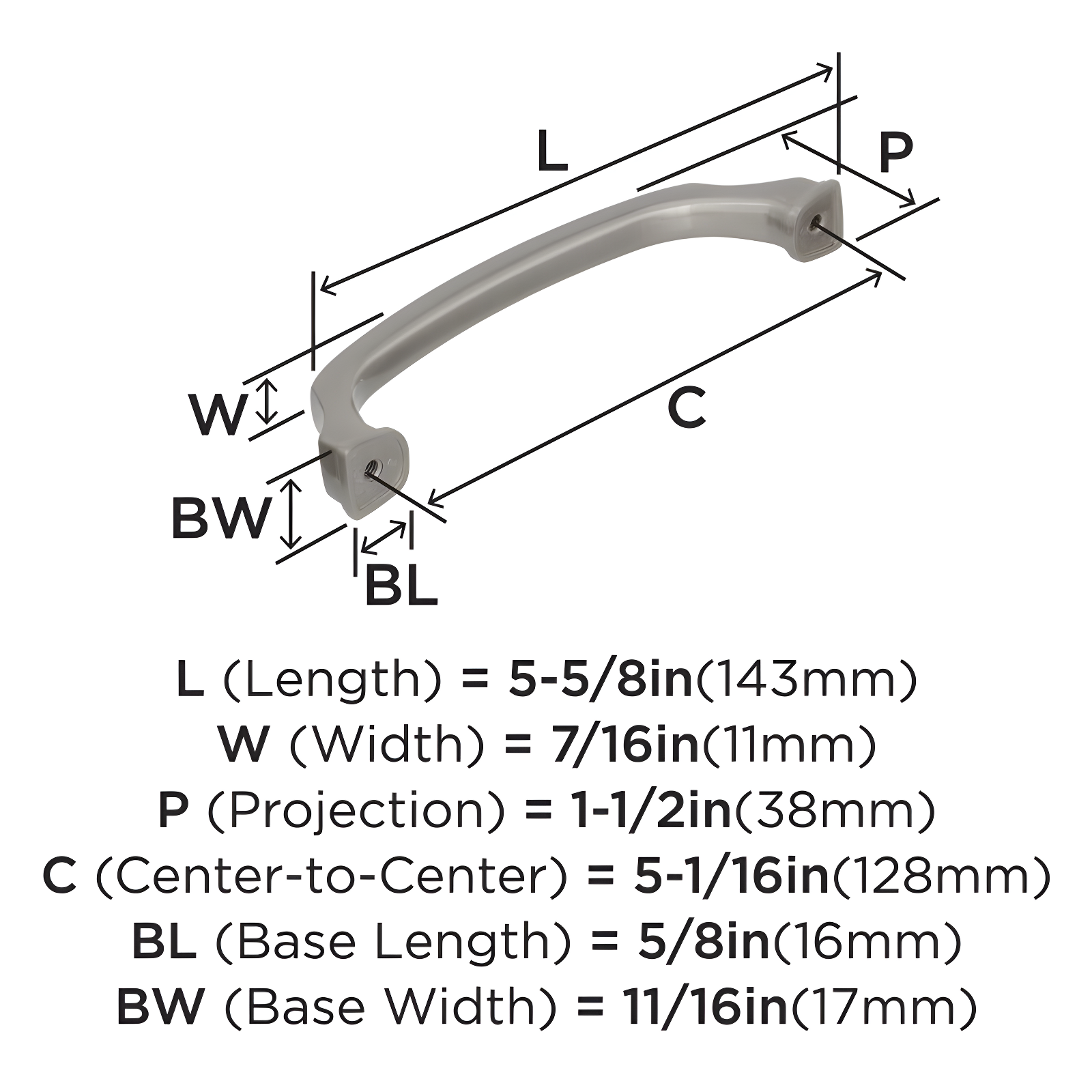 Amerock Revitalize 5-1/16 inch (128mm) Center-to-Center Satin Nickel Cabinet Pull