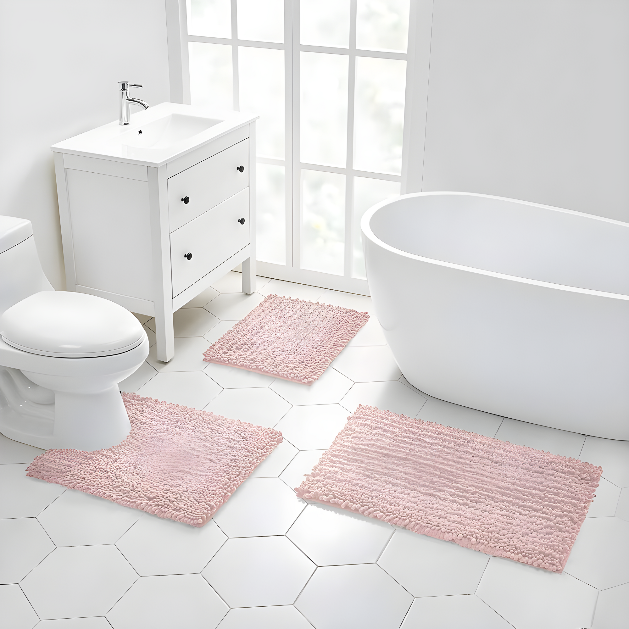 Bathroom Rug Non Slip Bath Mat (24x17 Inch Dusty Pink) Water Absorbent Super Soft Shaggy Chenille Machine Washable Dry Extra Thick Perfect Absorbant Best Small Plush Carpet for Shower Floor