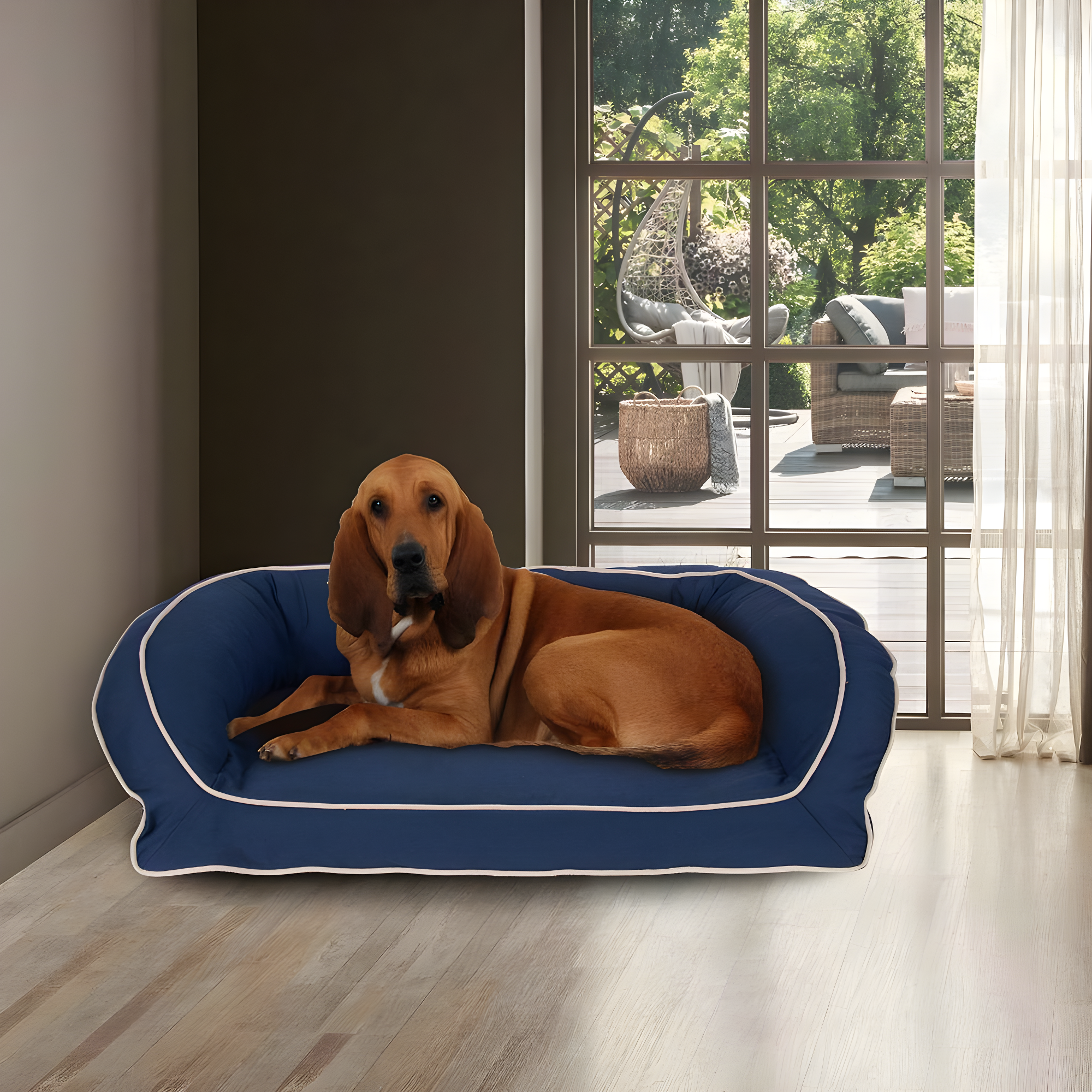 Carolina Pet Company Classic Twill Rectangular Pet Bed in Red with Khaki Cording