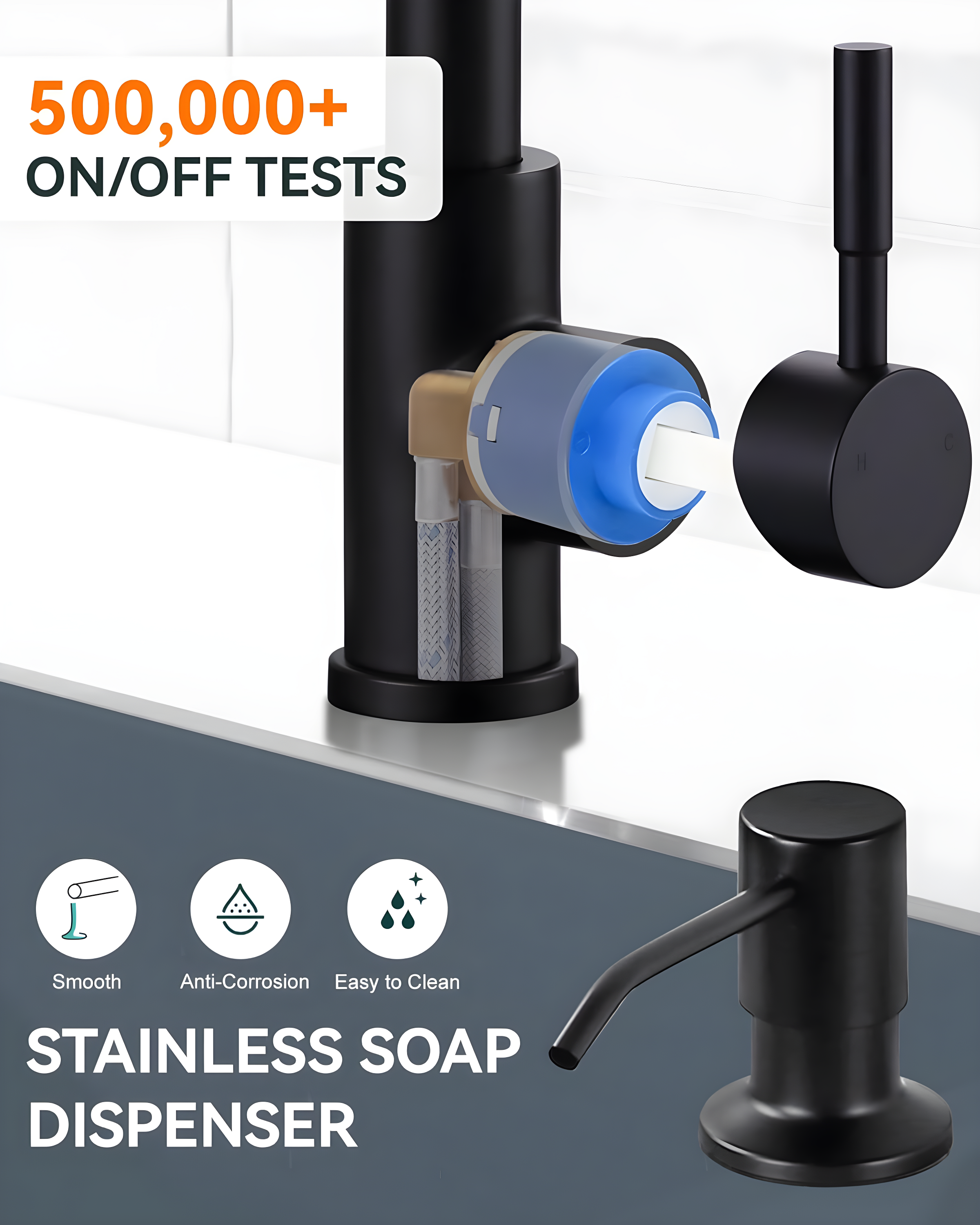 Waterfall Kitchen Faucet with Pull Down Sprayer, Stainless Kitchen Faucet with Sprayer 3 Modes