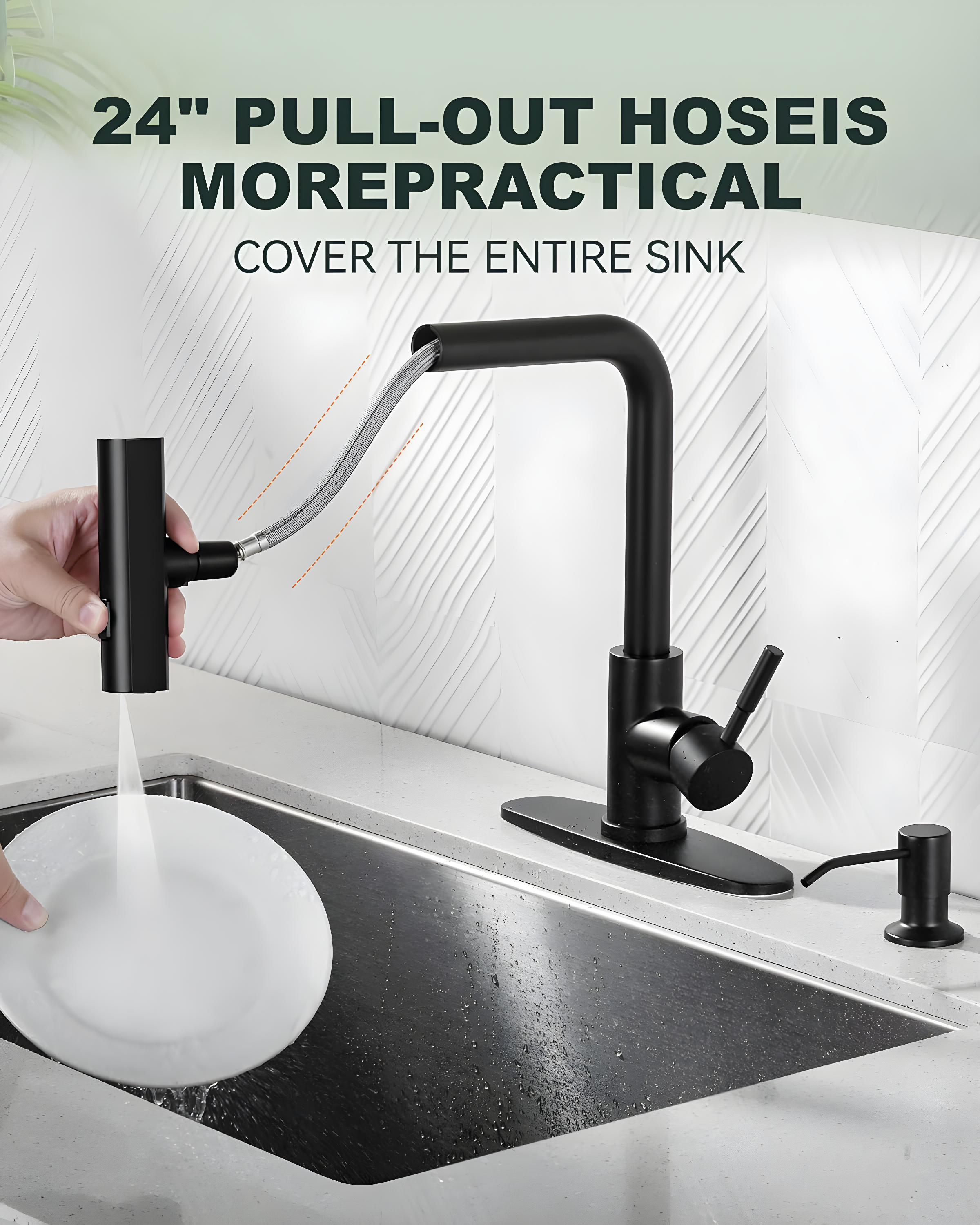 Waterfall Kitchen Faucet with Pull Down Sprayer, Stainless Kitchen Faucet with Sprayer 3 Modes
