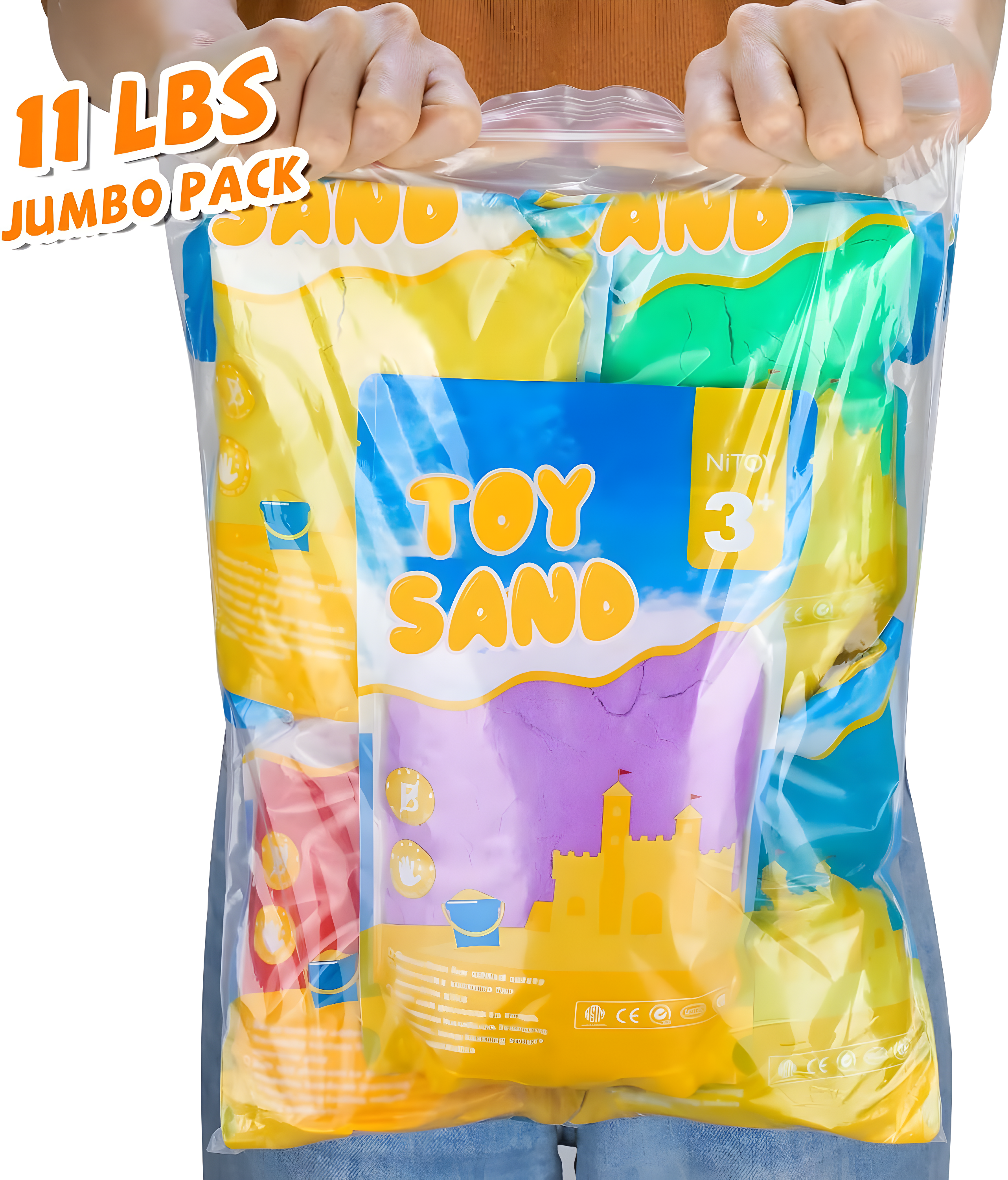 NiToy 11lbs Play Sand, Moldable Self-Sticking, Never Dries Out - Fun for Kids Bulk Refill for Sensory Sand Box Toys, Ideal for Shaping, Squeezing, Scooping, Rolling and Molding (5 Colored)