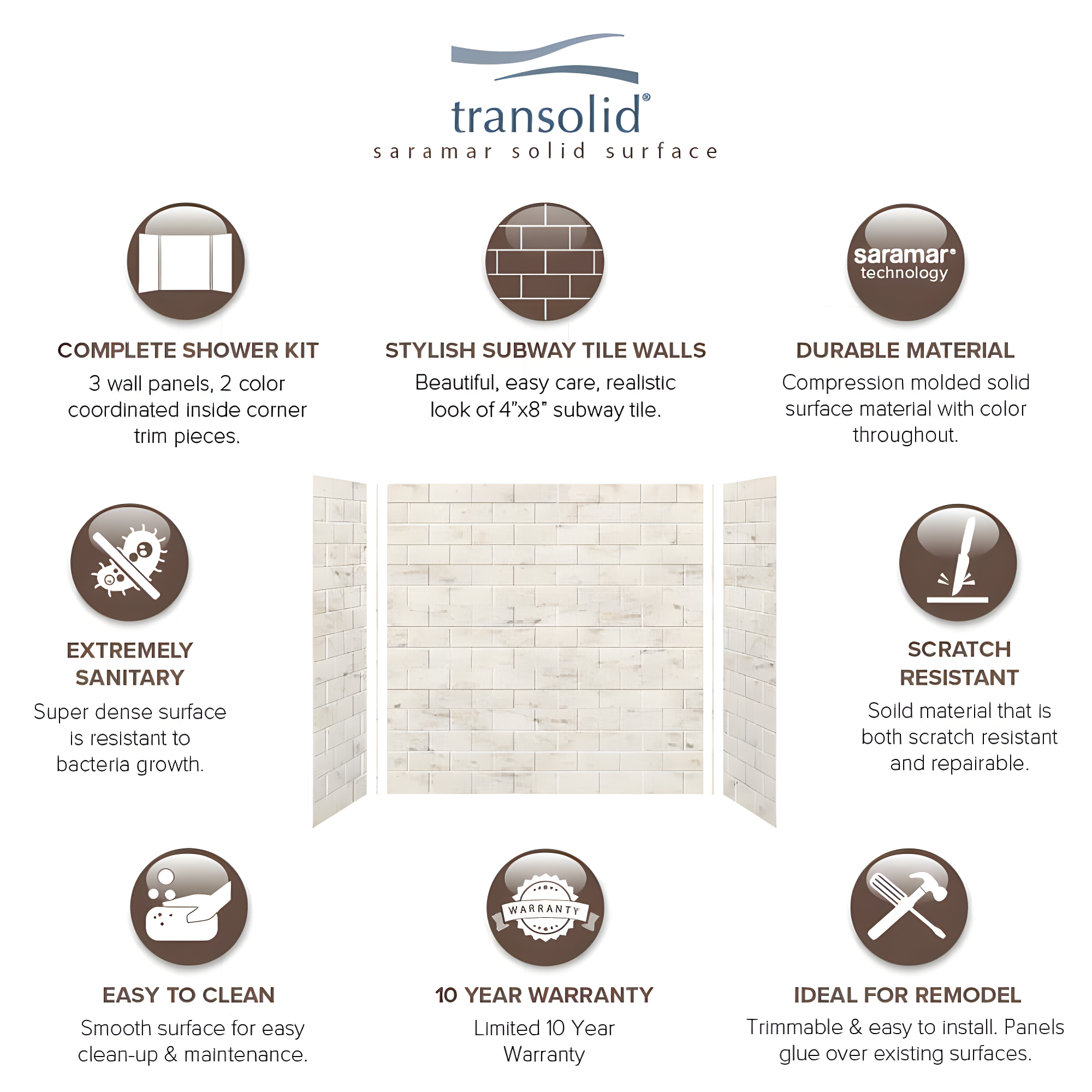 Transolid SaraMar 60'' W 36'' D 60'' H Glue Up Solid Surface Wall