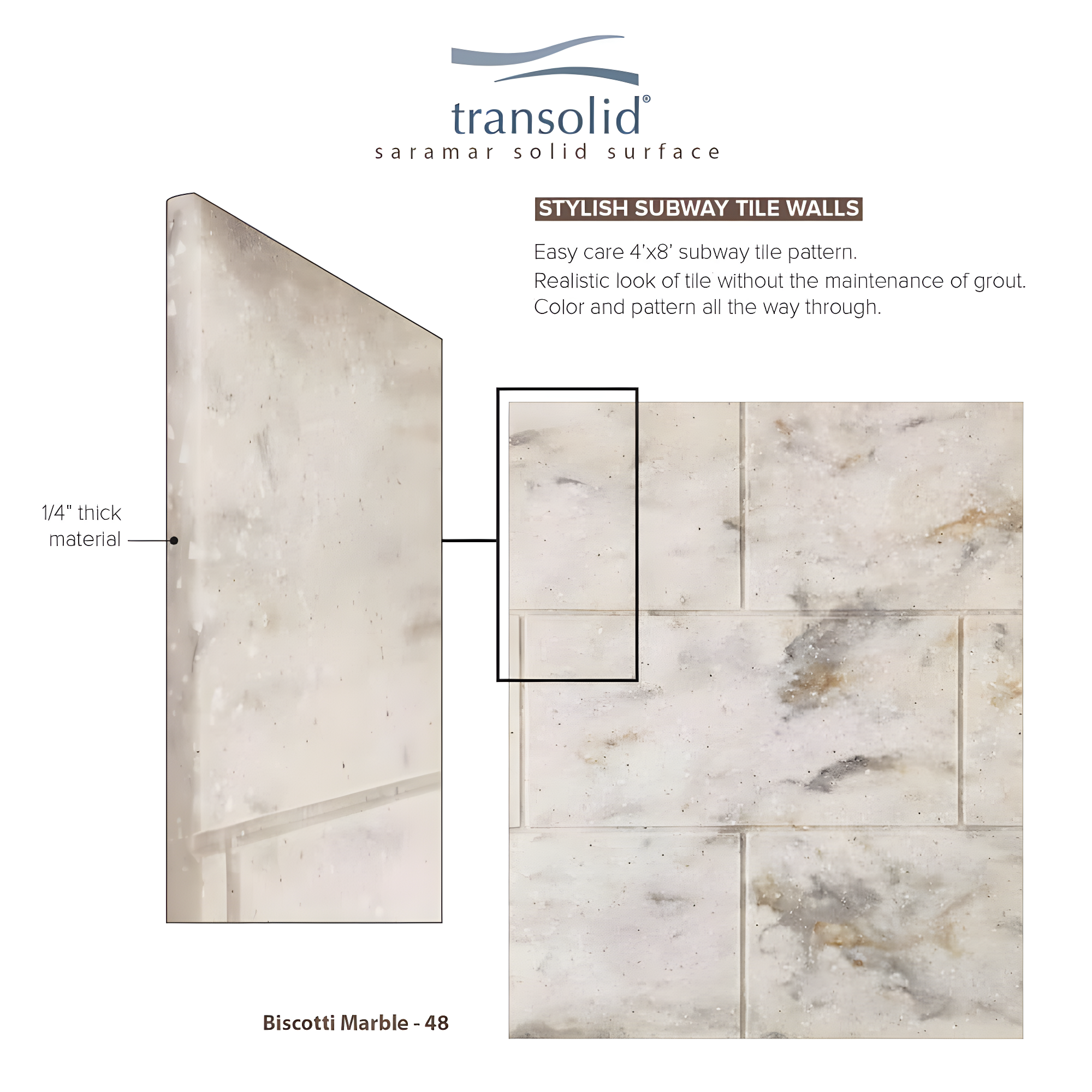 Transolid SaraMar 60'' W 36'' D 60'' H Glue Up Solid Surface Wall