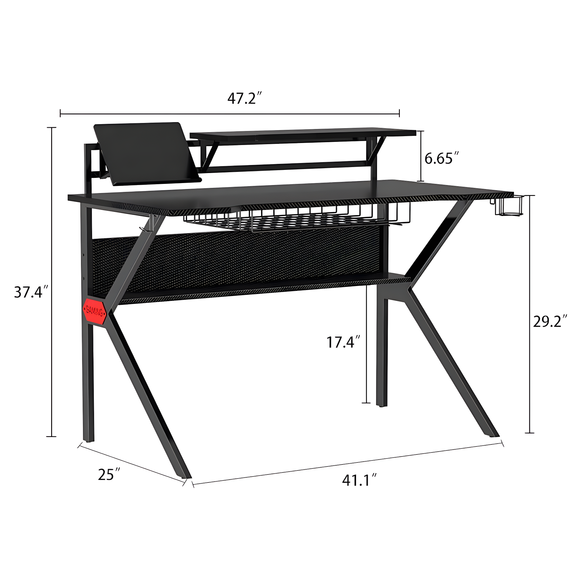 PVC Coated Ergonomic Gaming Desk with Open Storage Shelf & K-Shape Legs - The Urban Port