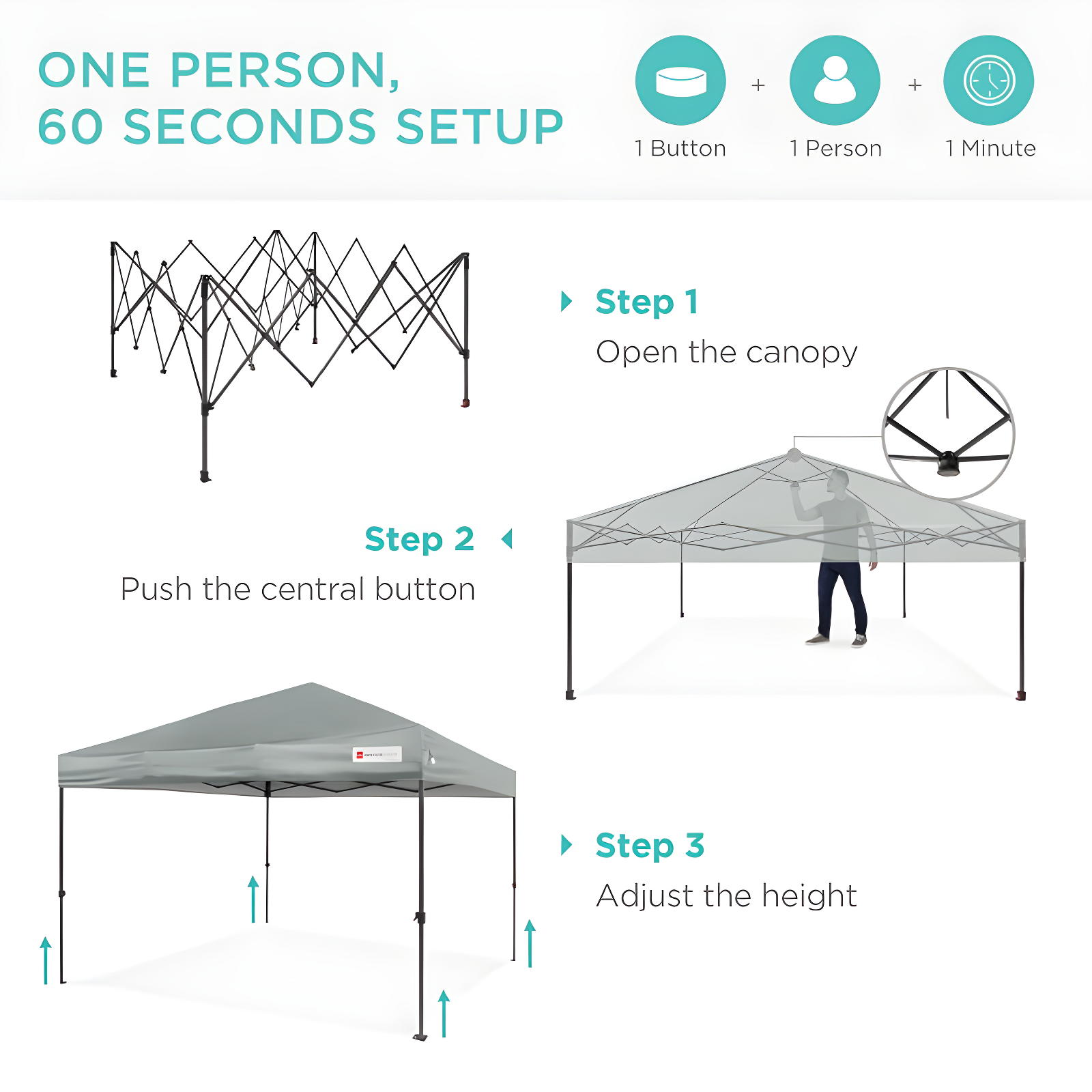 Best Choice Products Easy Setup Pop Up Canopy W/ 1-Button Setup, Wheeled Case, 4 Weight Bags