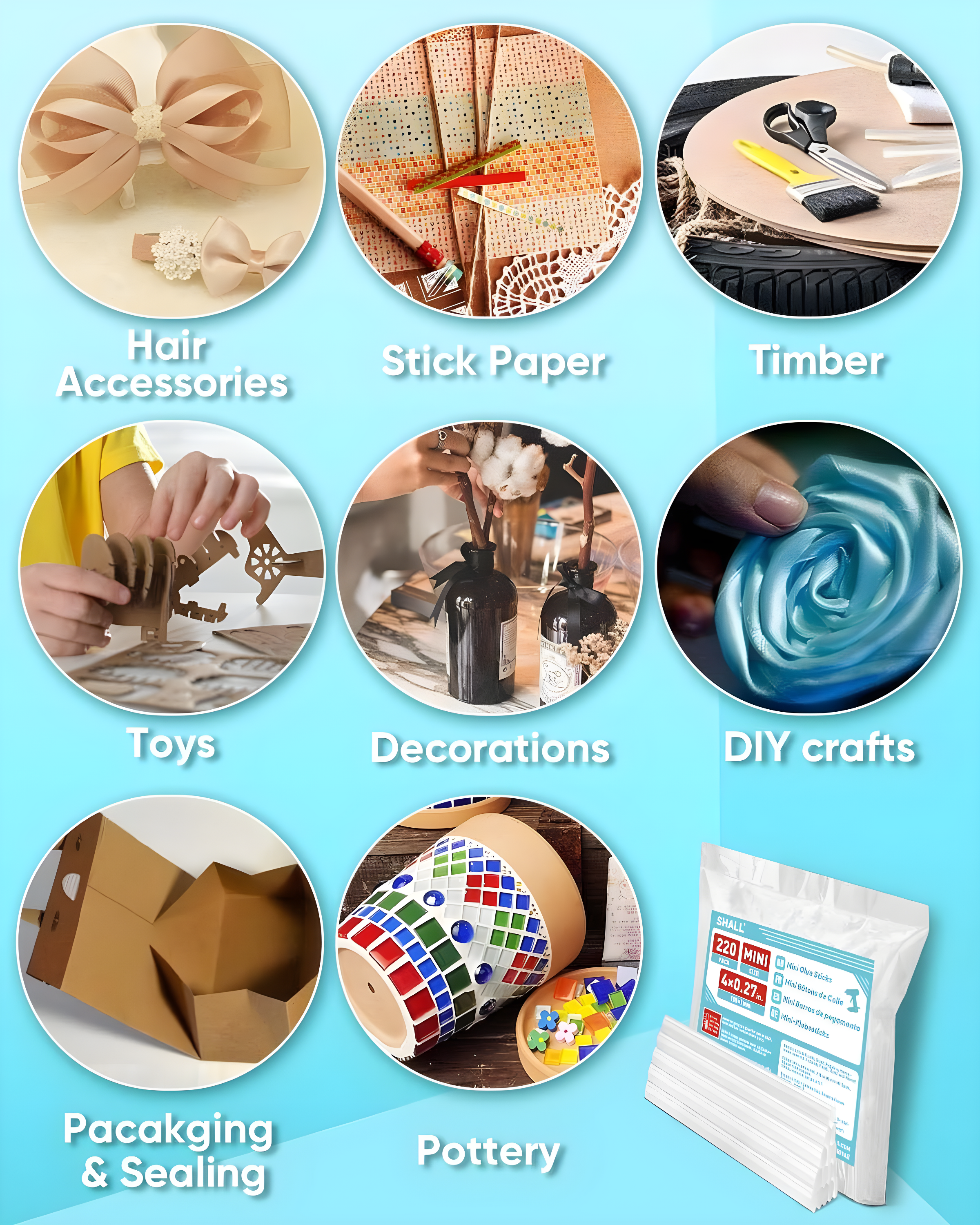 SHALL Mini Hot Glue Sticks, 0.27” Diameter x 4” Long, 220 Pack Clear Hot Melt Glue Gun Sticks