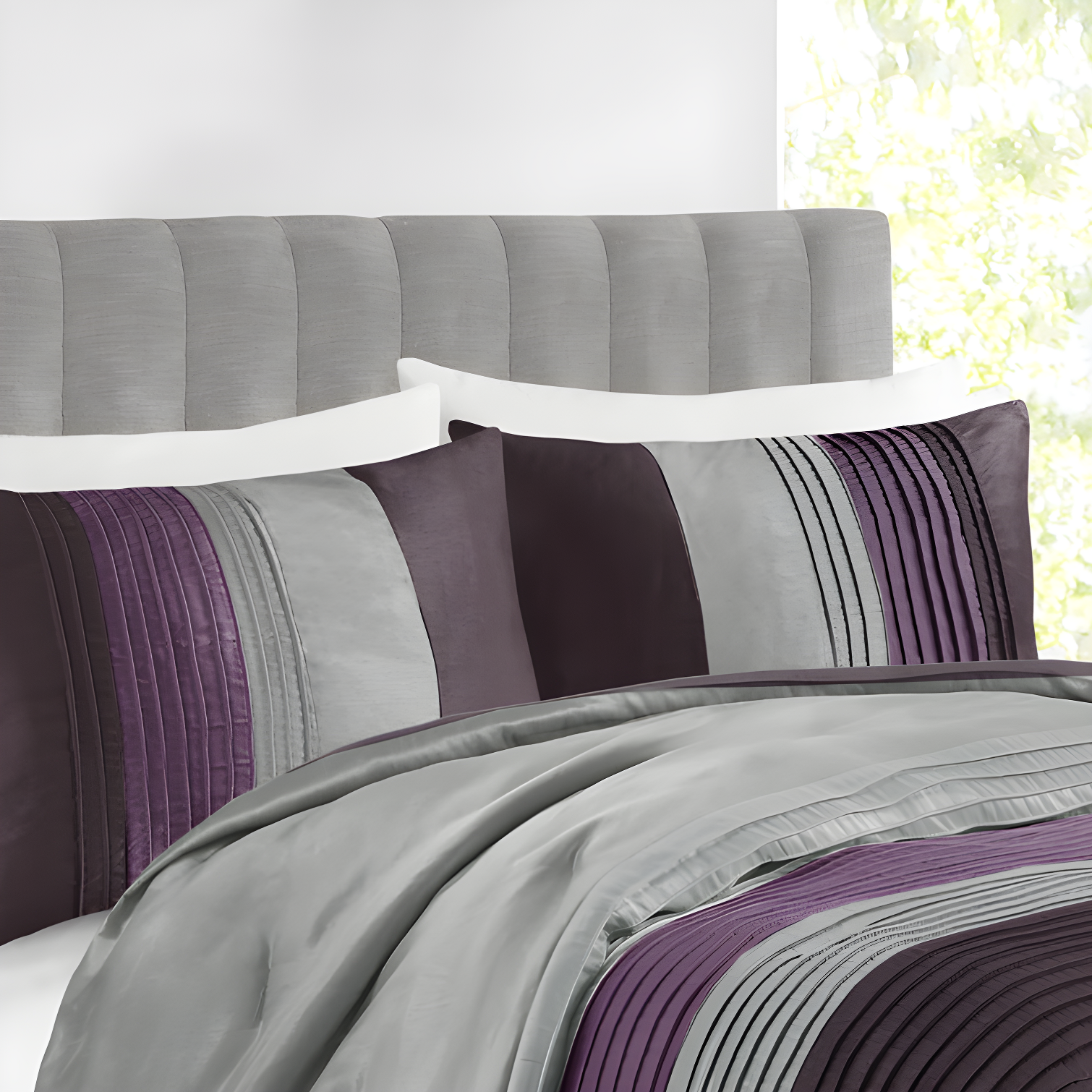Madison Park Amherst 7 Piece Striped and Pleated Comforter Set