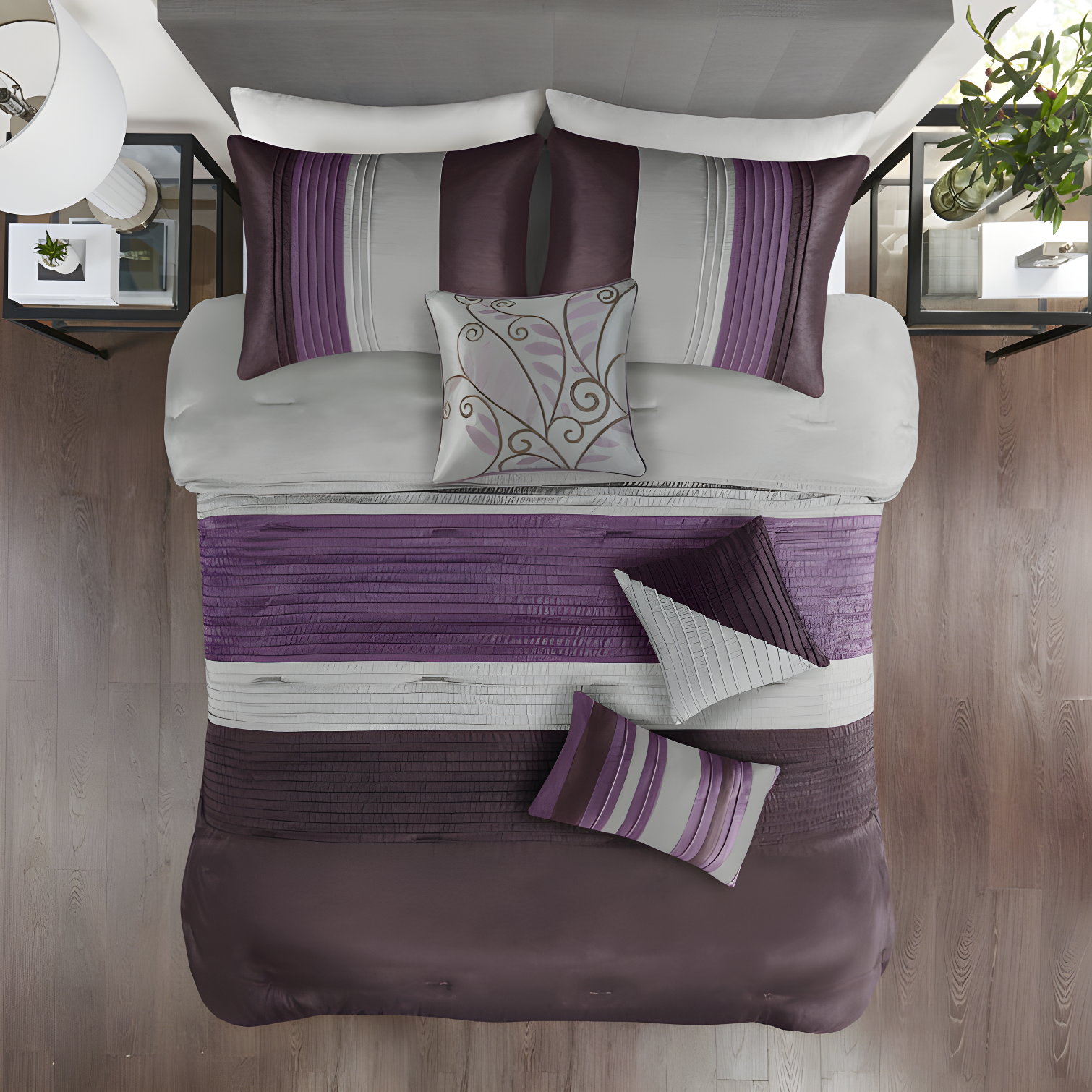 Madison Park Amherst 7 Piece Striped and Pleated Comforter Set