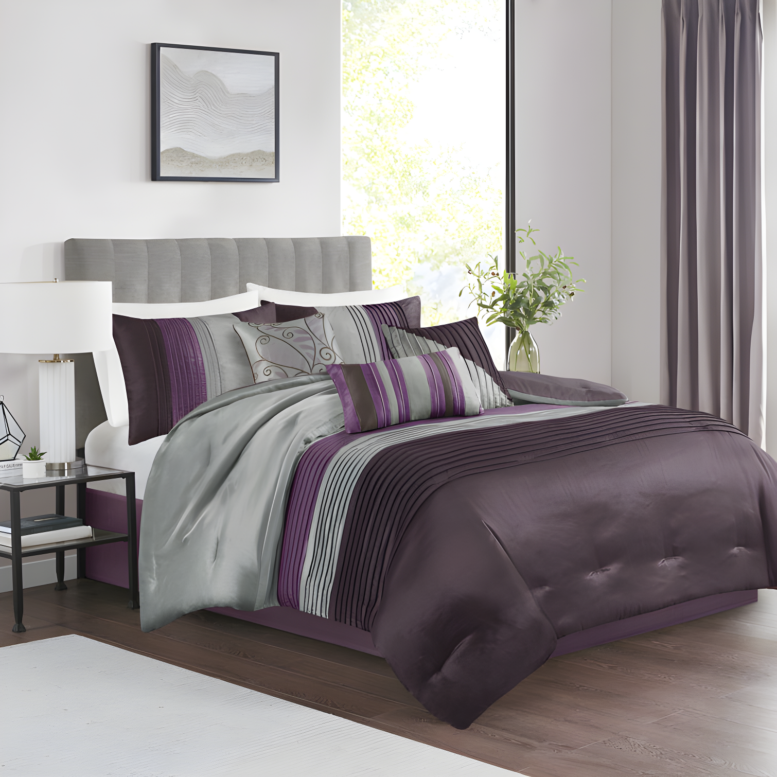 Madison Park Amherst 7 Piece Striped and Pleated Comforter Set