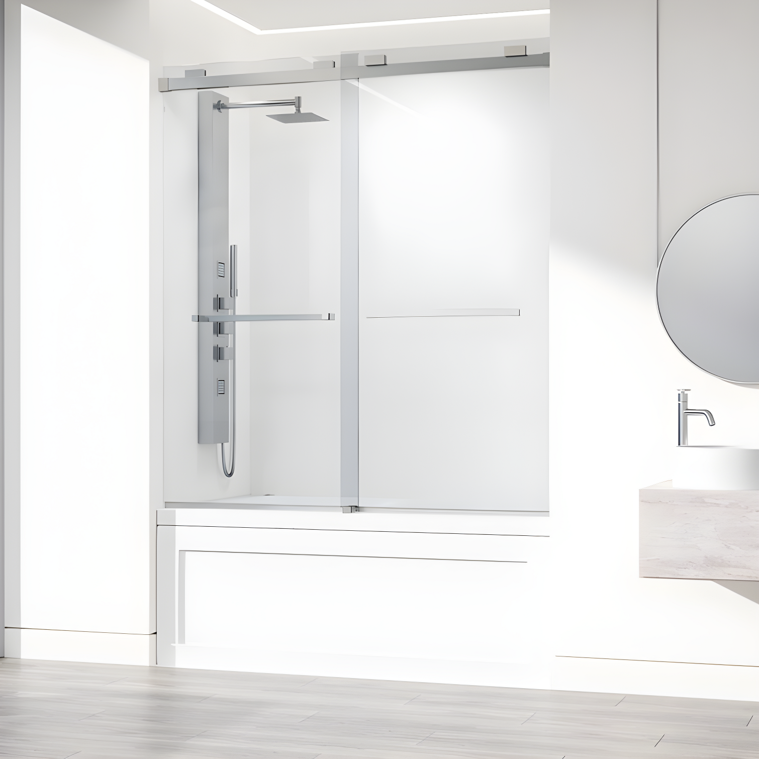 Houston 56-60" W x 66" H Double Sliding Frameless Tub Door with 3/8" Clear Glass