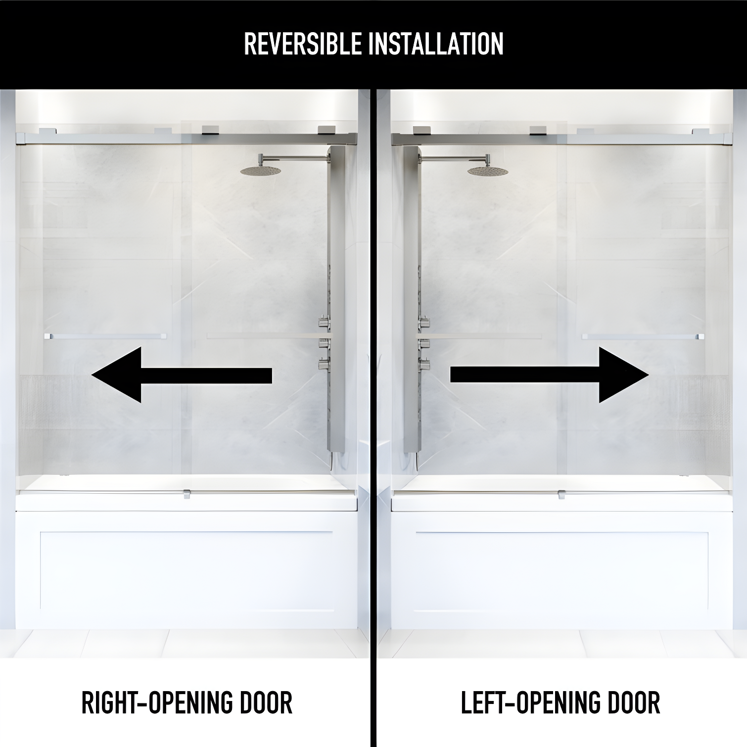 Houston 56-60" W x 66" H Double Sliding Frameless Tub Door with 3/8" Clear Glass