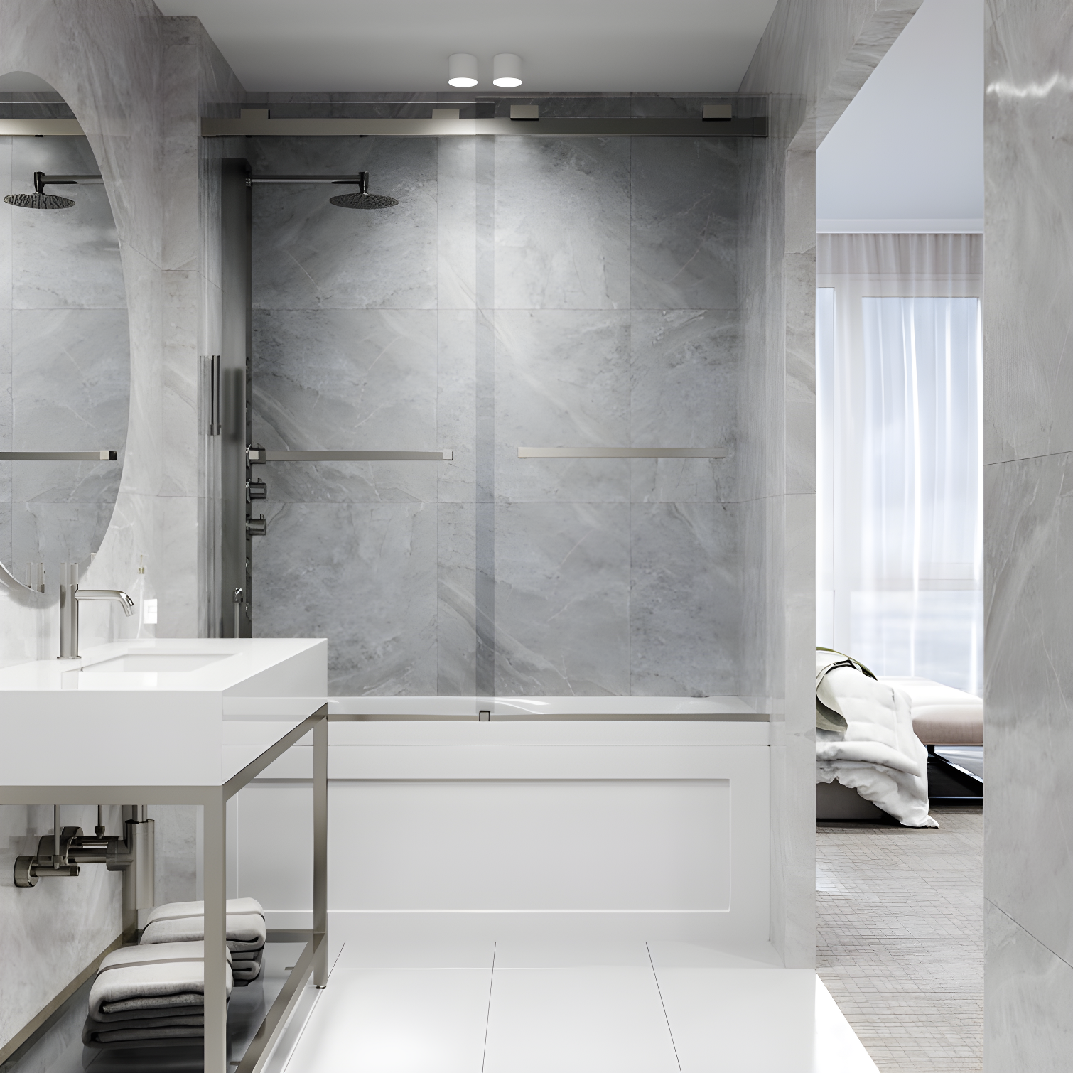 Houston 56-60" W x 66" H Double Sliding Frameless Tub Door with 3/8" Clear Glass