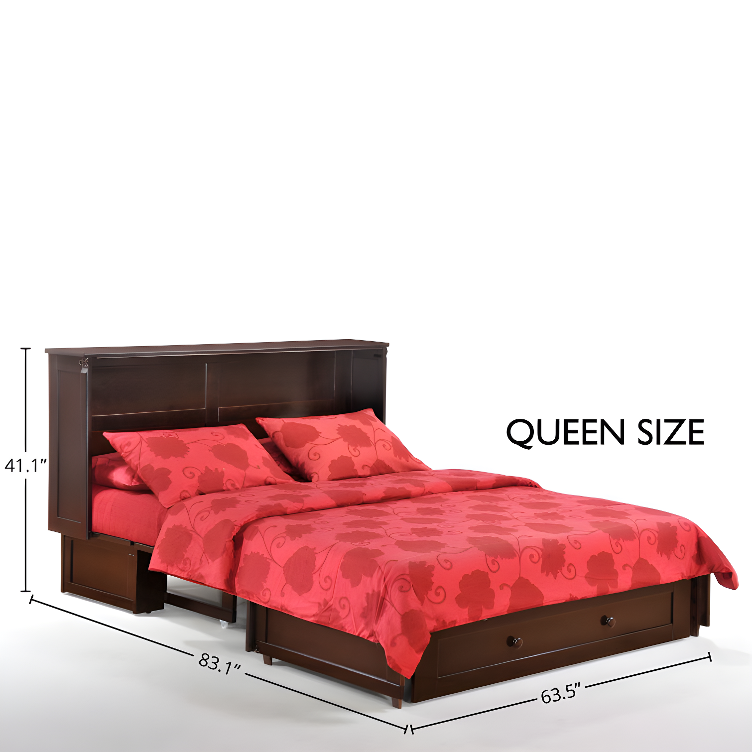 Queen Size Murphy Bed Cabinet with Storage & Charging Ports