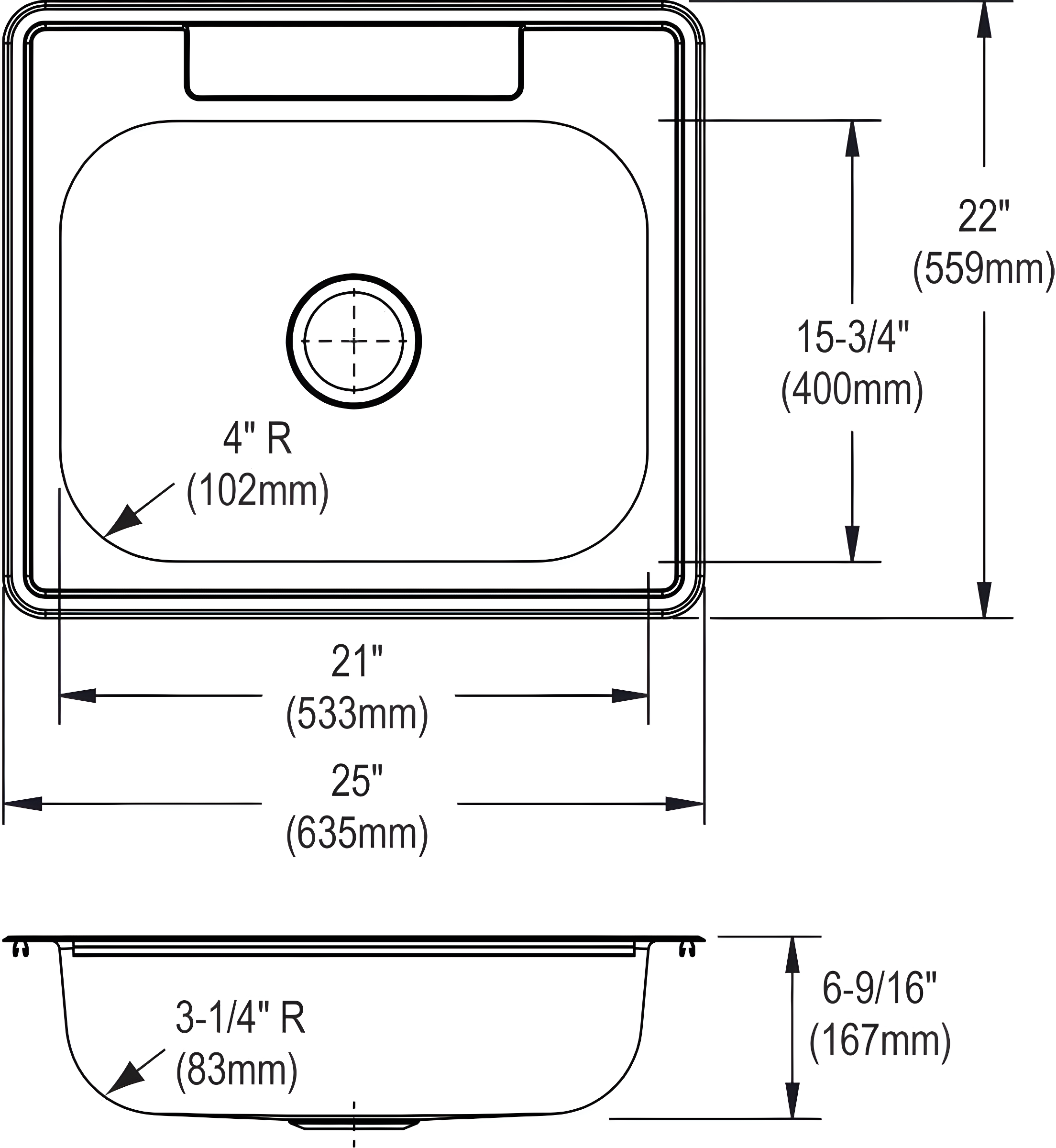 Dayton 25" L x 22" W Drop-In Kitchen Sink