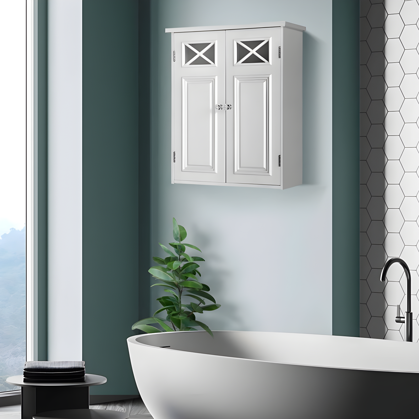 Dawson Two Doors Wall Cabinet White - Elegant Home Fashions: Traditional Style, Semi-Gloss Finish, Bathroom Storage