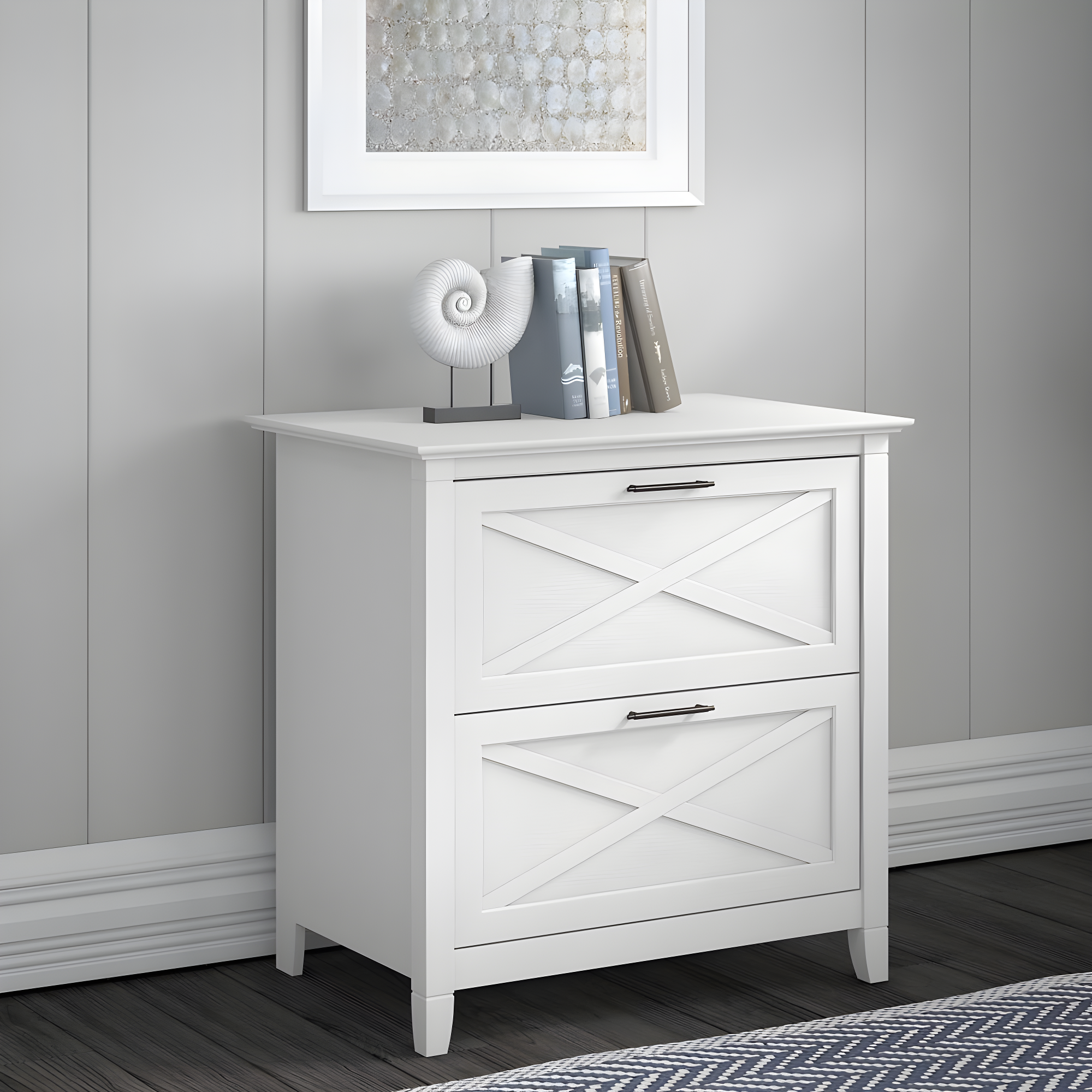 2 Drawer Key West File Cabinet Pure White Oak - Bush Furniture: Coastal Style, Aged Bronze Hardware