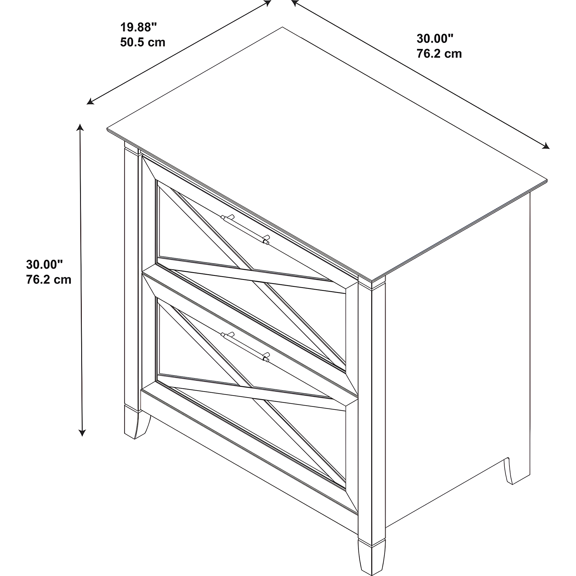 2 Drawer Key West File Cabinet Pure White Oak - Bush Furniture: Coastal Style, Aged Bronze Hardware
